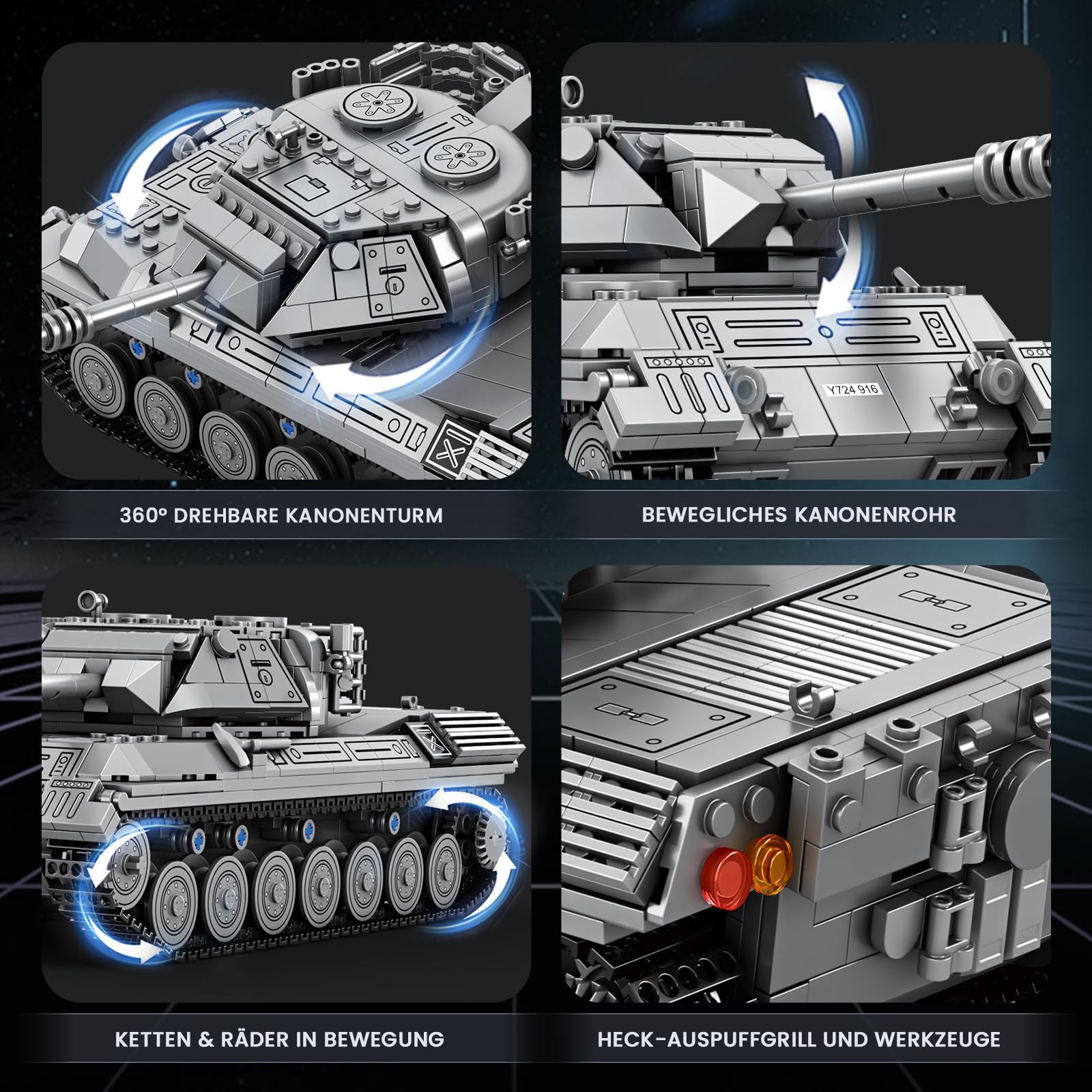 Reobrix 77038 Leopard 1 Panzer Modellbausatz, Klemmbausteine für Erwachsene | Maßstab 1:26, Beweglich Turm, Ketten und Kanone, Militärpanzer, Militärfahrzeuge, World of Tanks Lizenziert, 1273 Teile