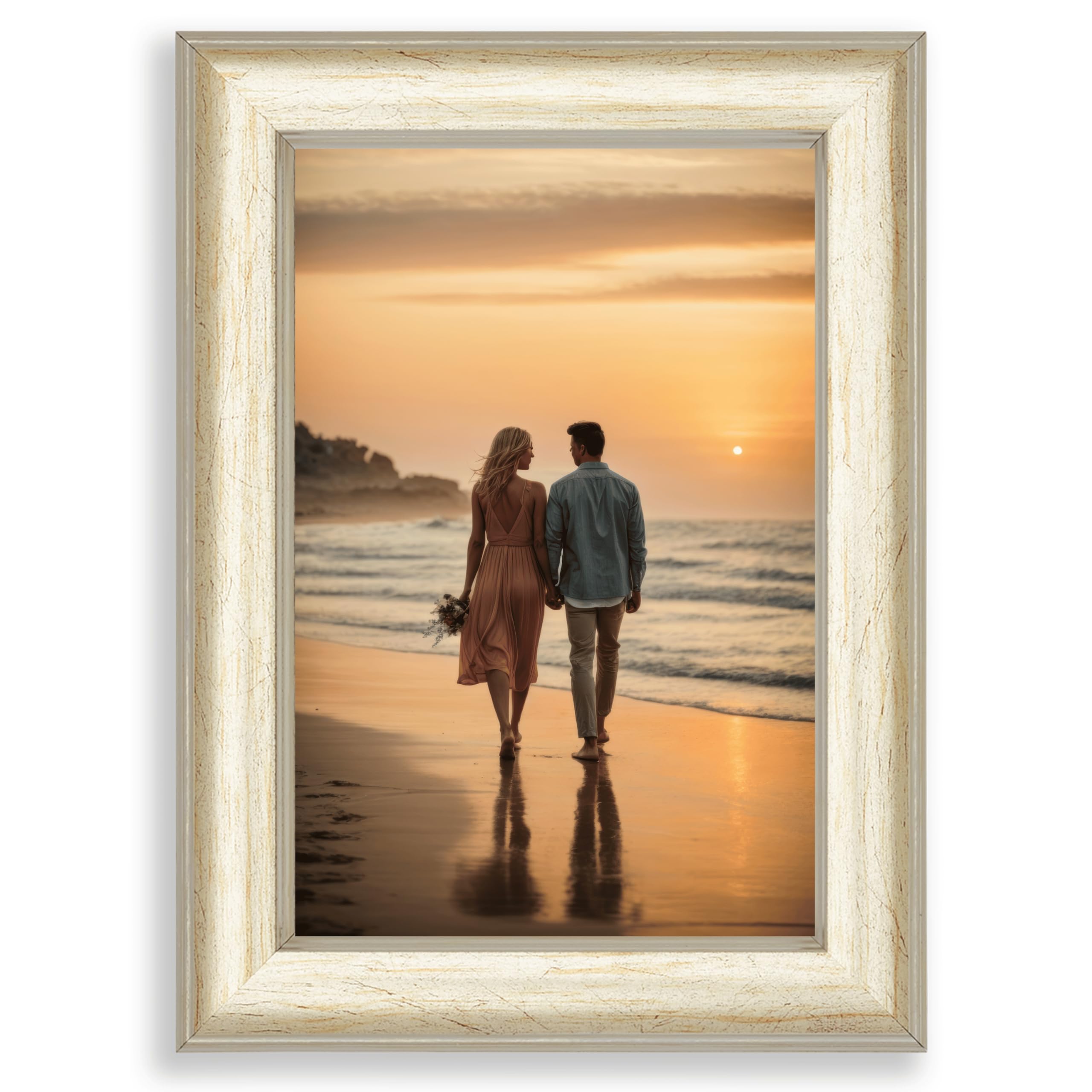 Cadre Photo Argent "Monet" 10x15 Cm (A6) - Style Vintage Shabby Chic - Baguette 23mm - Verre Acrylique - Décoration Murale