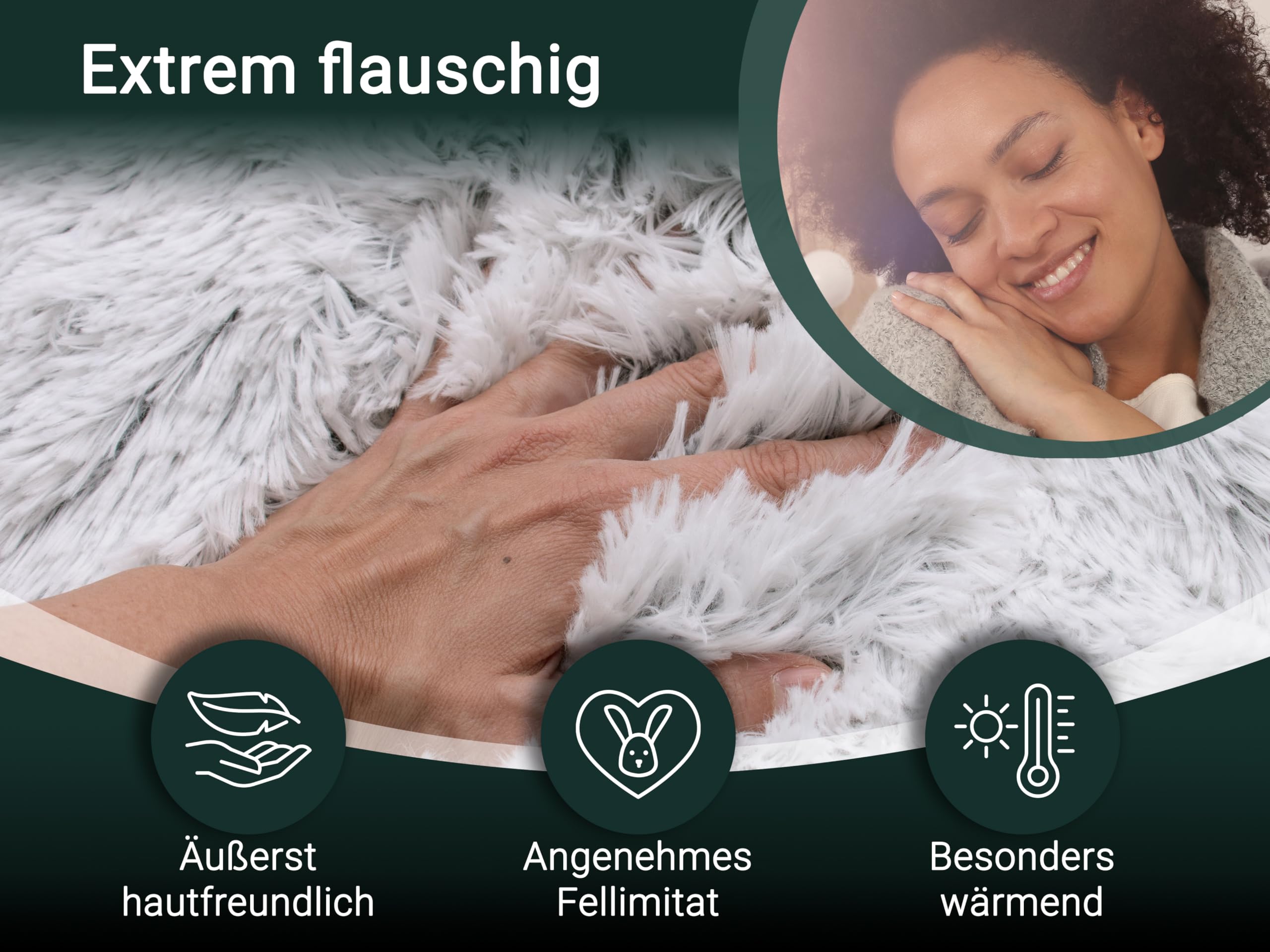 ZOLLNER Kuscheldecke extra flauschig in 220x240 cm - kuschelige und warme Couchdecke - waschbar bis 30°C – weißes Fellimitat auf grauem Fleece - Hotelwäschequalität - Oeko Tex® Zertifiziert