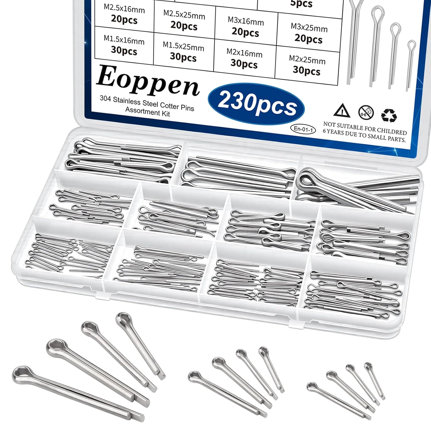 Cotter Pin Assortment Kit - 304 Stainless Steel 13 Sizes Cotter Pins & R Clips Cotter Pin Set for Hitch Pin Lock Systems