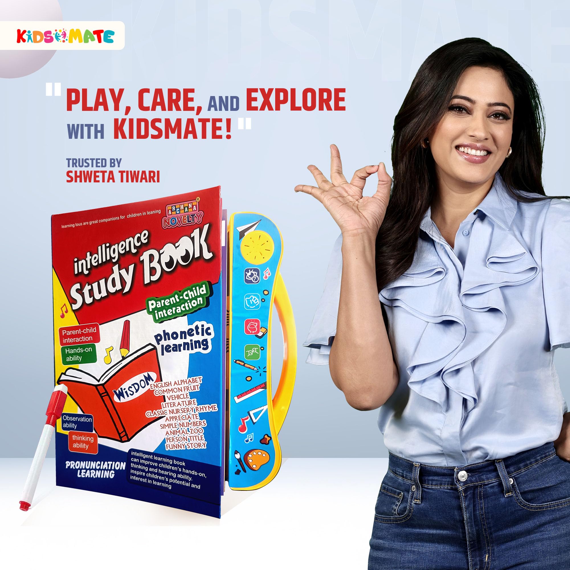 Kidsmate E-Learning Intelligence Study Book for Kids | Phonetic Sound Book with Quiz Mode, Writing Pen & Audio | Language Skills, Shapes & Numbers Activities | Early Educational Toy for Boys & Girls - Image 2 thumbnail