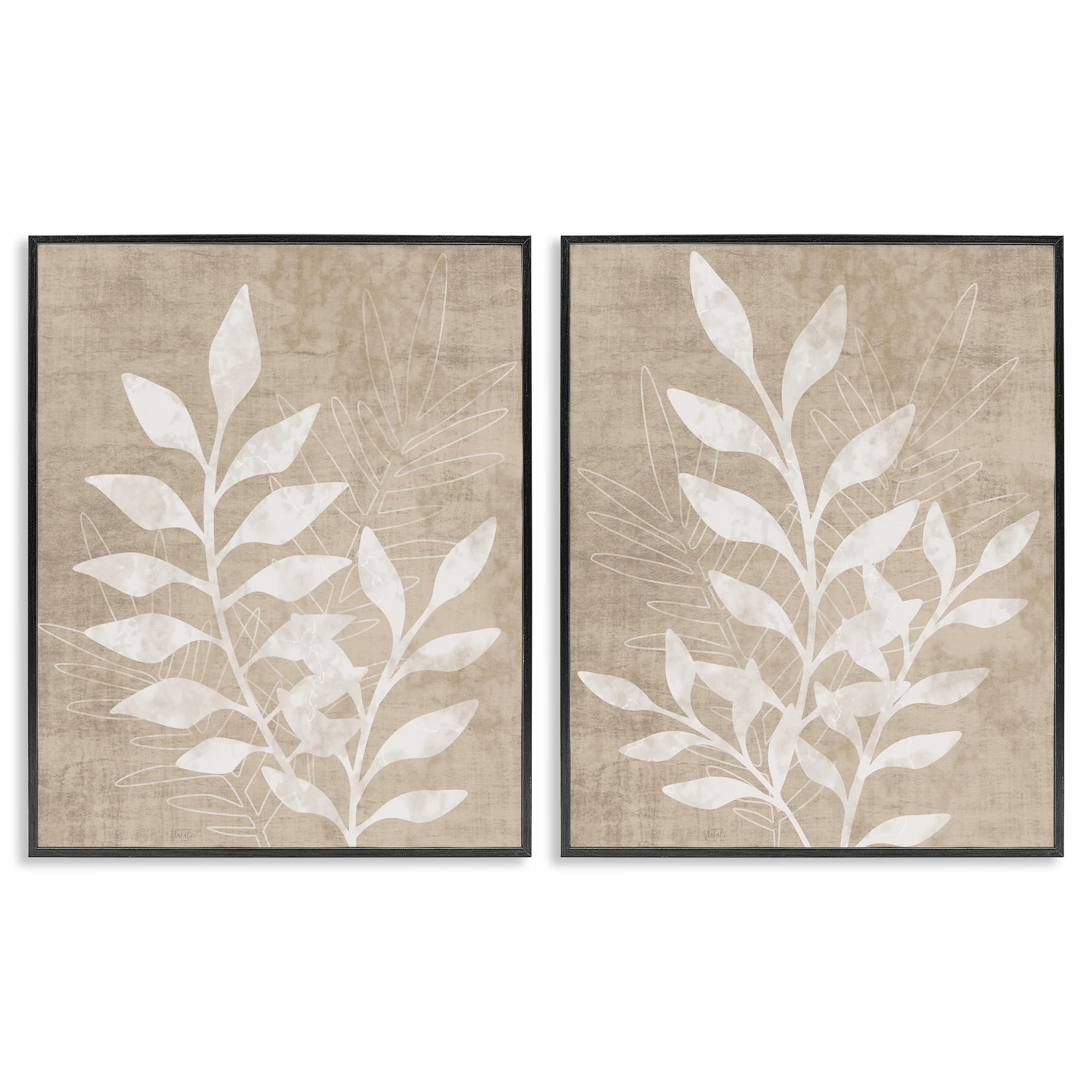 Stupell Industries Boho Botanical Leaf Silhouette 2pc Set Framed Wall Art, Design by Natalie Carpentieri