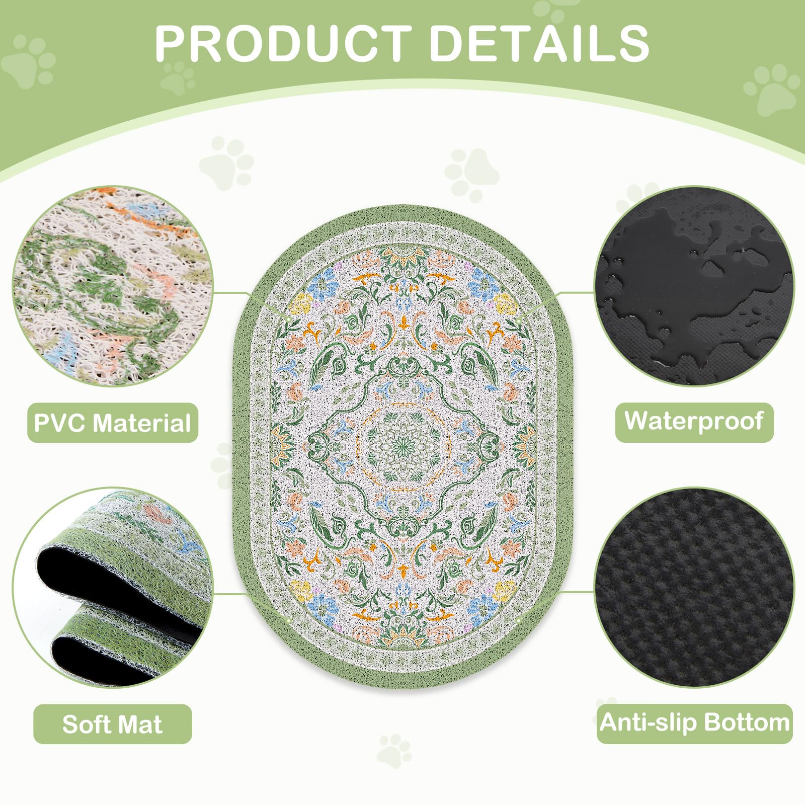 Bienbee Katzenklo Matte, Jumbo-Größe, 101,6 x 76,2 cm, Jumbo-Katzen-Matte mit rutschfester Unterseite, leicht zu reinigen, Katzenzubehör, Essentials für den Innenbereich, Kätzchen-Boden, Bohnengrün