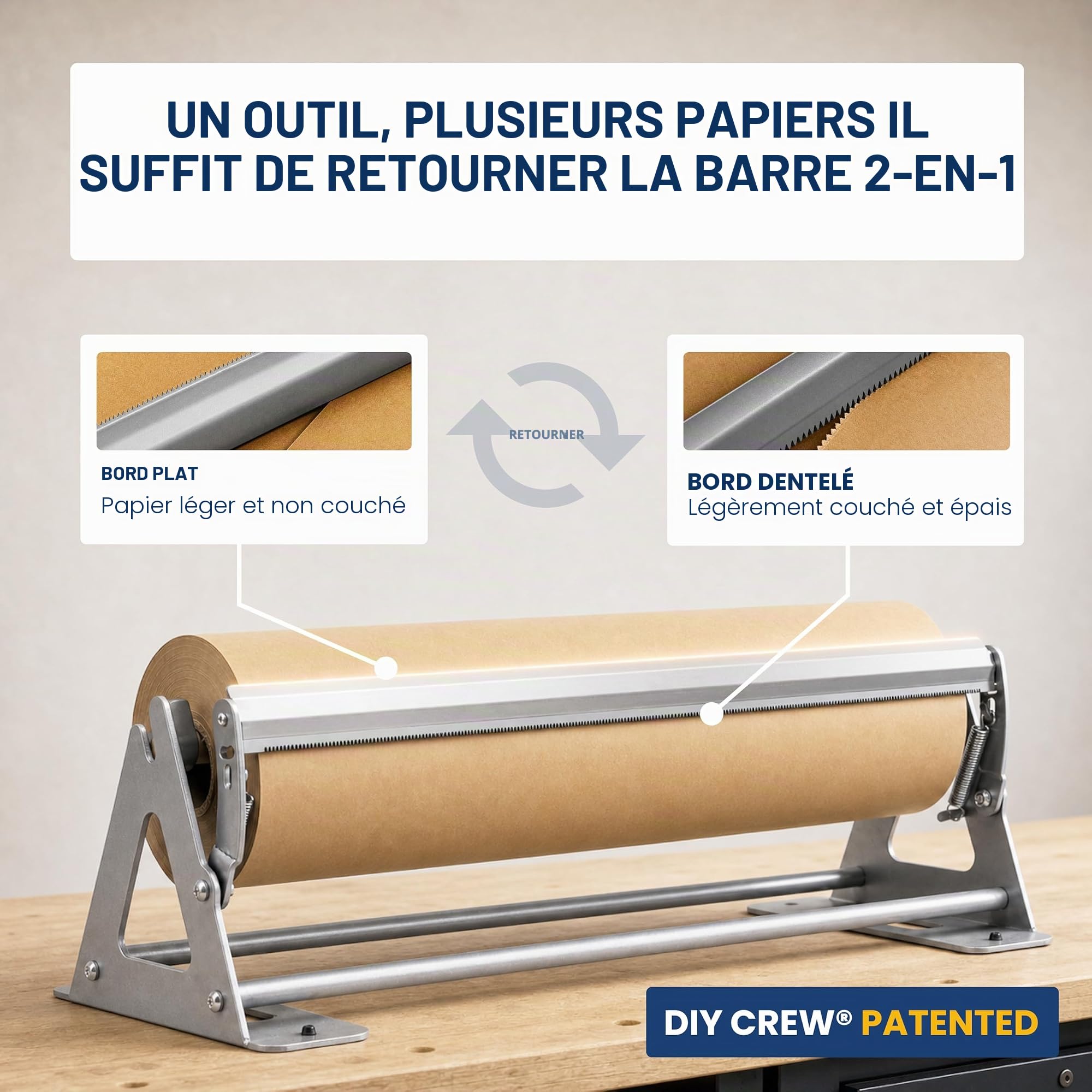 Distributeur de rouleau de papier et cutter – Distributeur de papier kraft, congélateur et boucher robuste – Antidérapant et montage mural (61 cm) (jusqu'à 304,8 m)