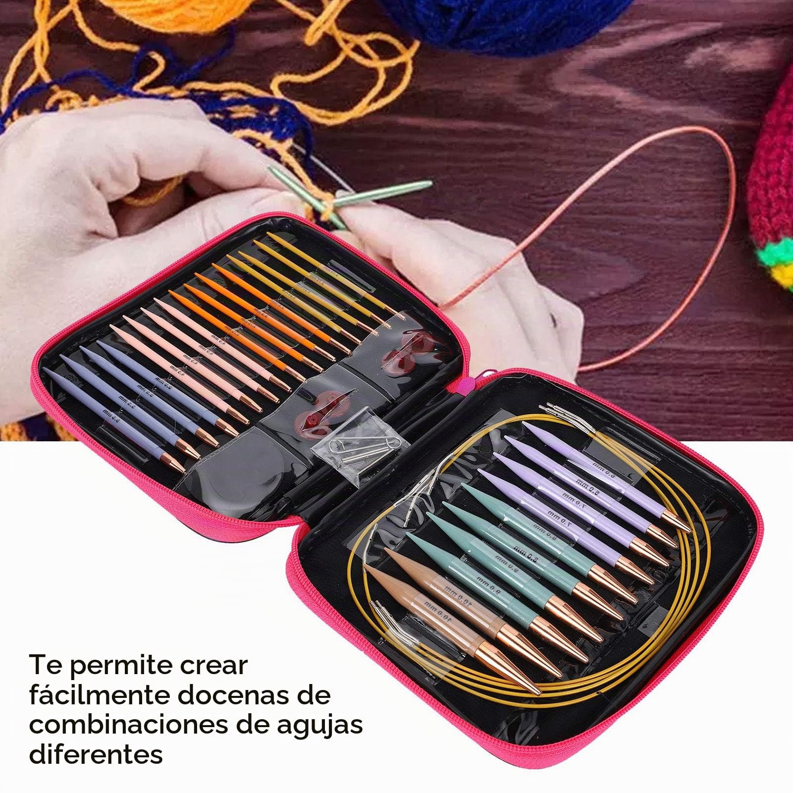 Juego de Agujas de Tejer Circulares, 13 Pares 2,75 Mm-10 Mm Juego de Anillos de Agujas de Tejer Circulares Herramienta de Tejer Hecha a Mano Portátil con Estuche de Almacenamiento