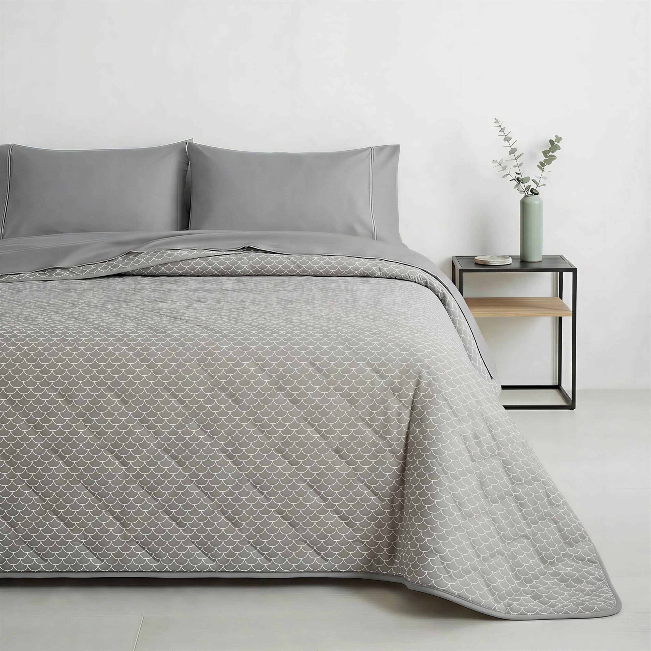 Colcha de matrimonio Mahome 260x260 cm de puro algodón reversible color gris