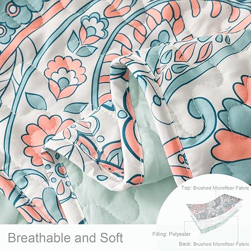 Miniatura 4 de Exclusivo Mezcla Juego de edredón reversible bohemio tamaño King, 3 piezas de cachemira aguamarina para todas las estaciones, juego de ropa de cama