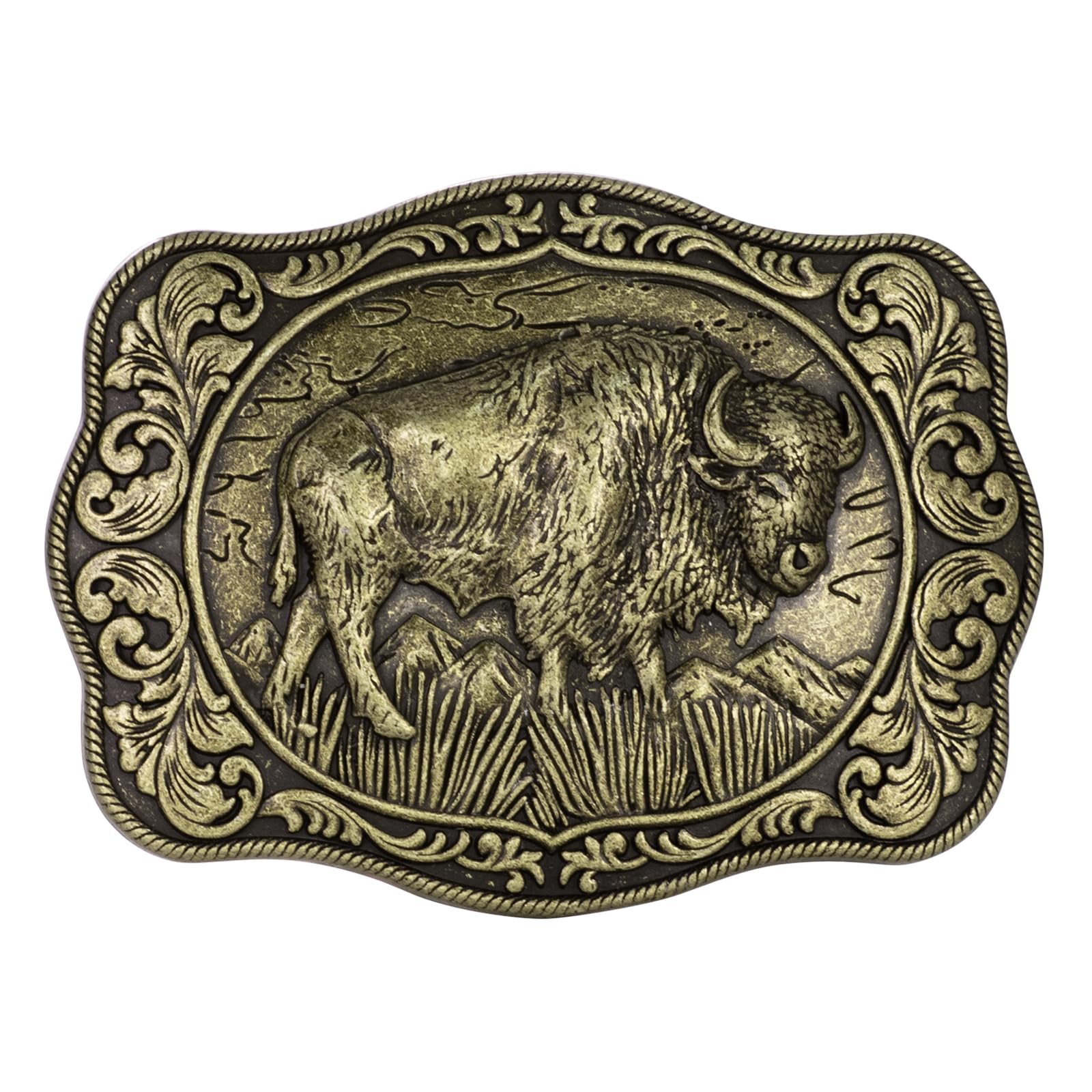 West style Bison Vintage Rectangle Buffalo Belt Buckle Scaloped Buckle
