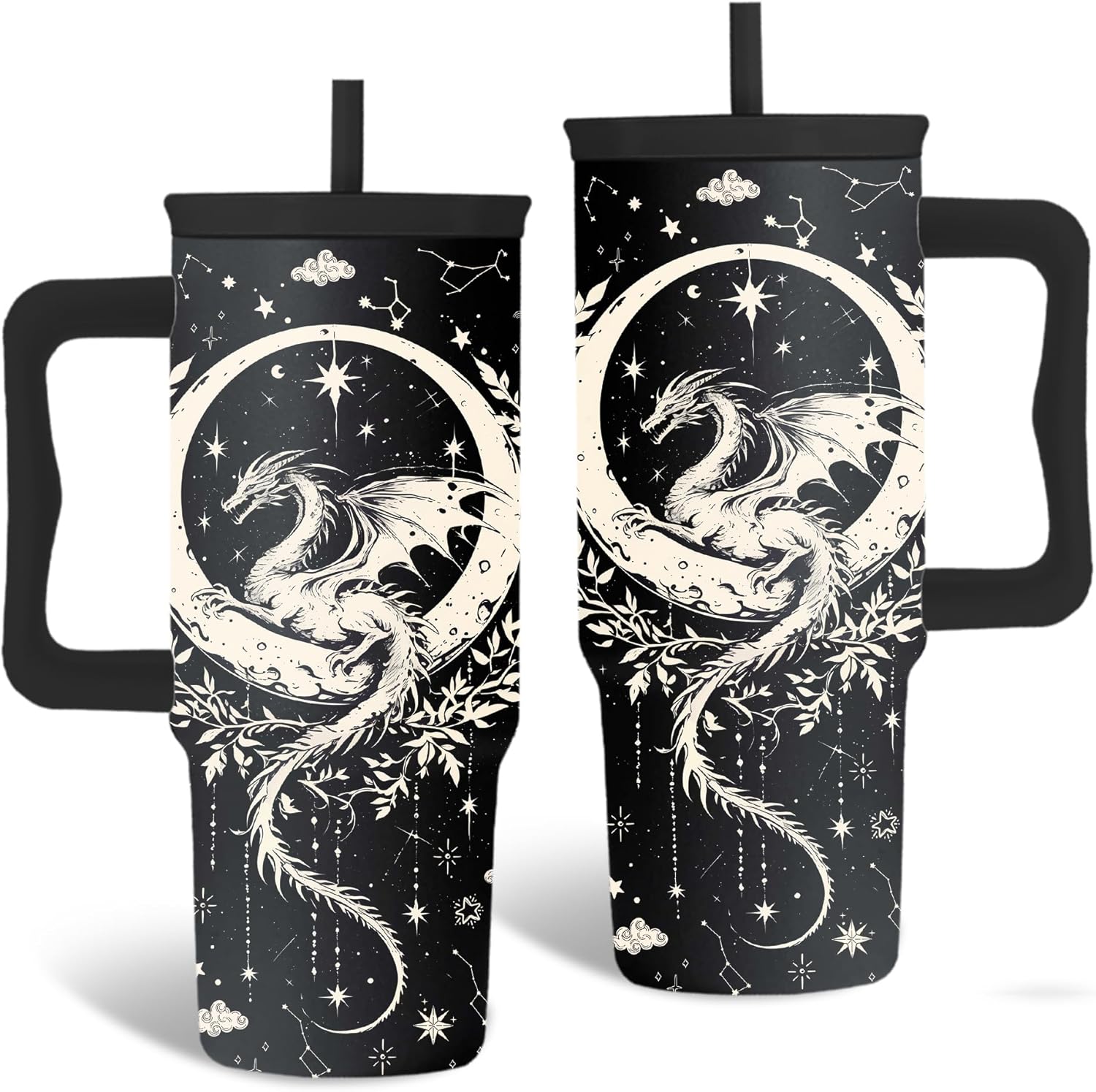 Dragon 24oz Water Bottle Gifts for Men, Dragons Themed Stainless Steel Tumbler with Handle and Straw for Dragon Lover, Birthday Gifts for Family, Son, Friends 1 Pcs