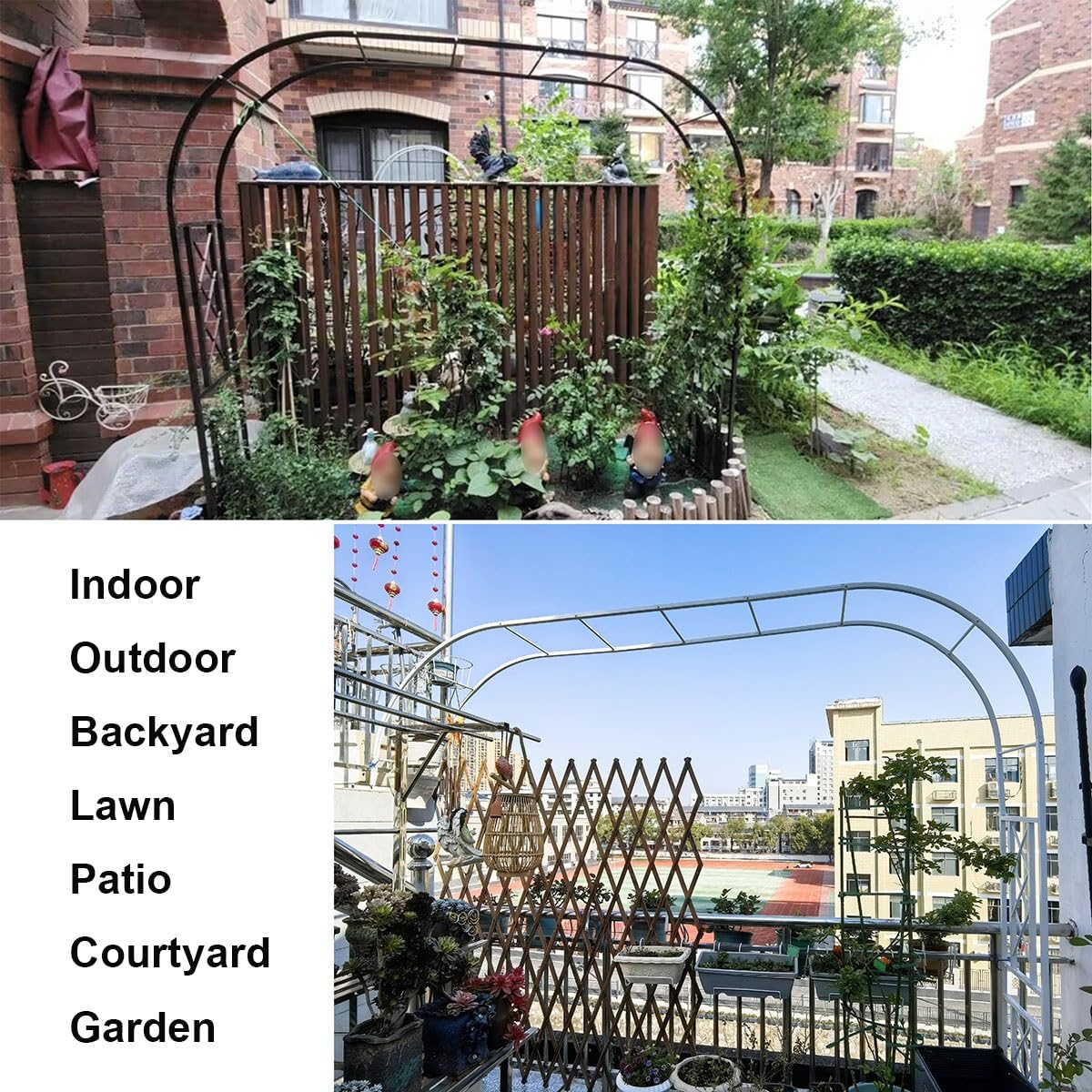 Metalowy łuk ogrodowy w kratę, altanka, do pnących winorośli i roślin, na zewnątrz, dekoracja ślubna, pergola, łuk z podstawą, kolor zielony, 300 x 240 x 40 cm, elegancki design