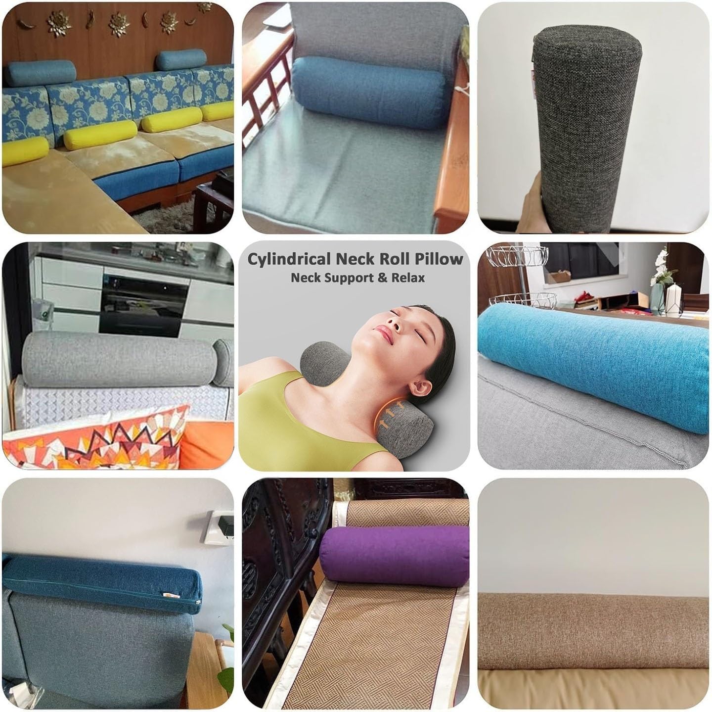 Nacken-Und Knierolle Kopfkissen Kissenrolle Nackenkissen Kissen Rolle Orthopädisches Nackenkissen, Lagerungsrolle, Bolster Side Sleeper Pillow with Abnehmbar Cover(Black,20x120cm/8x47in)