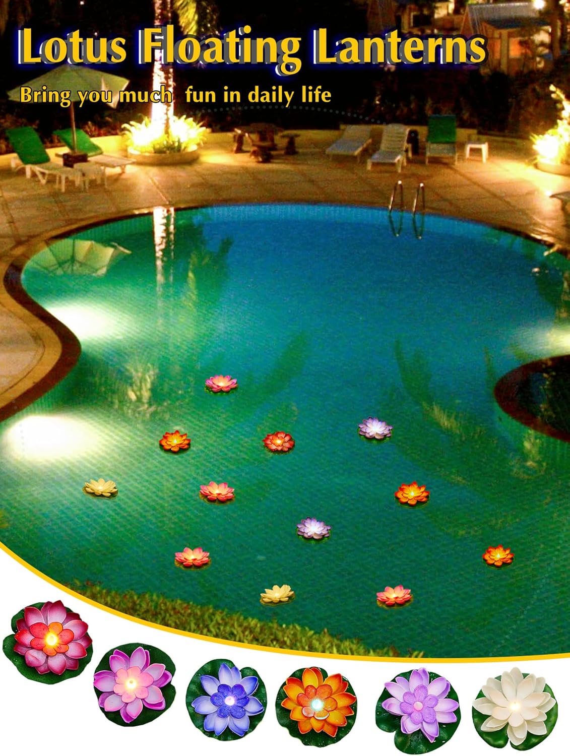 Hortsun 12 Pcs Floating Lotus Lights with Batteries Lily Pads Pool Flowers Floating Candles Decor Artificial Pond Plants Decorations for Pool Pond Outdoor Indoor (Multicolor,3.94 Inch)