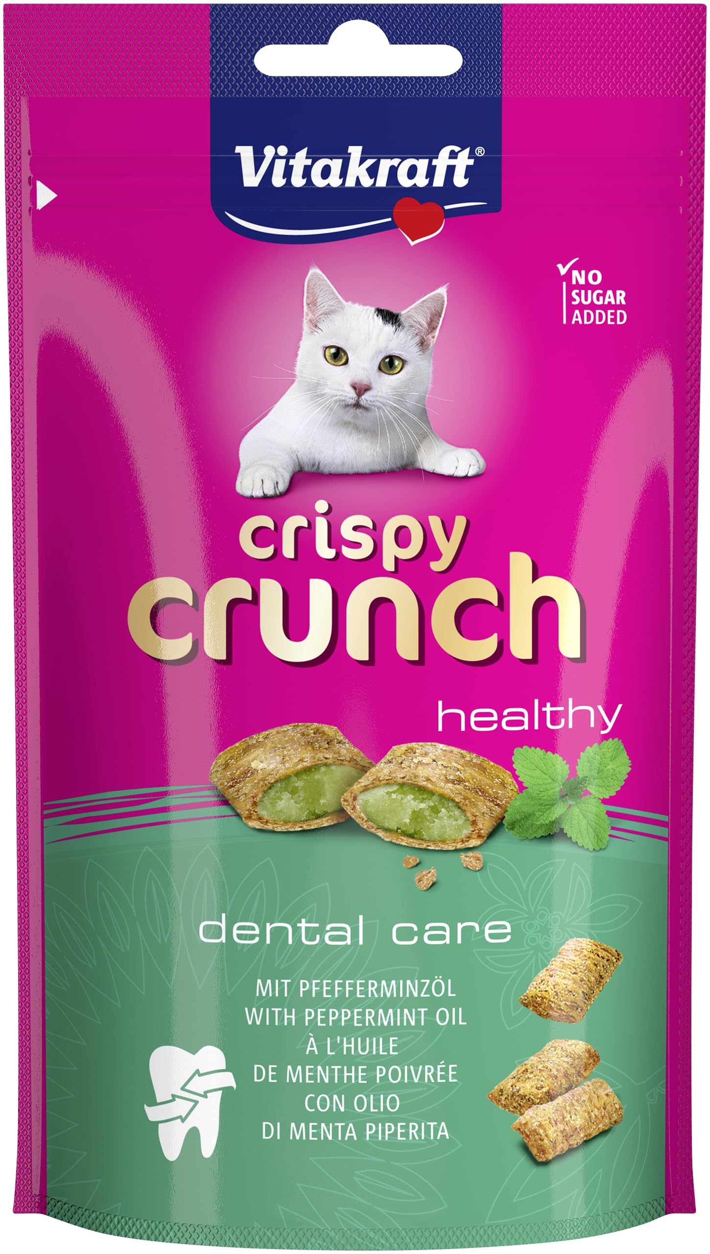 Vitakraft Crispy Crunch, Dental Care, Snacks para Gatos Crujientes, Cuidado Dental, 60 g