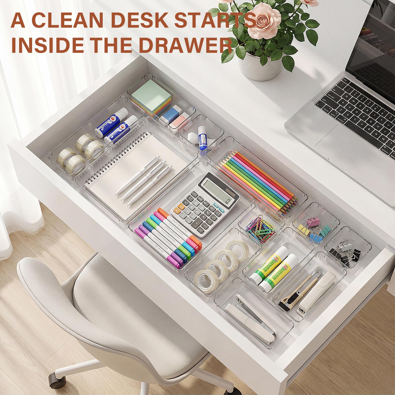 Hymony Organizadores de Cajones 15 Piezas con 4 Tamaños, Organizador de Maquillaje para Tocador, Cajas Transparentes para Escritorio y Baño — view 4