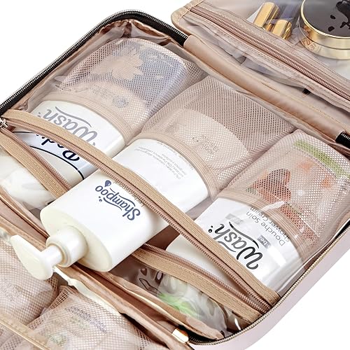 Miniatura 19 de NISHEL Neceser de viaje para mujer, organizador colgante y portátil para champú de tamaño completo, acondicionador, juego de cepillos y accesorios