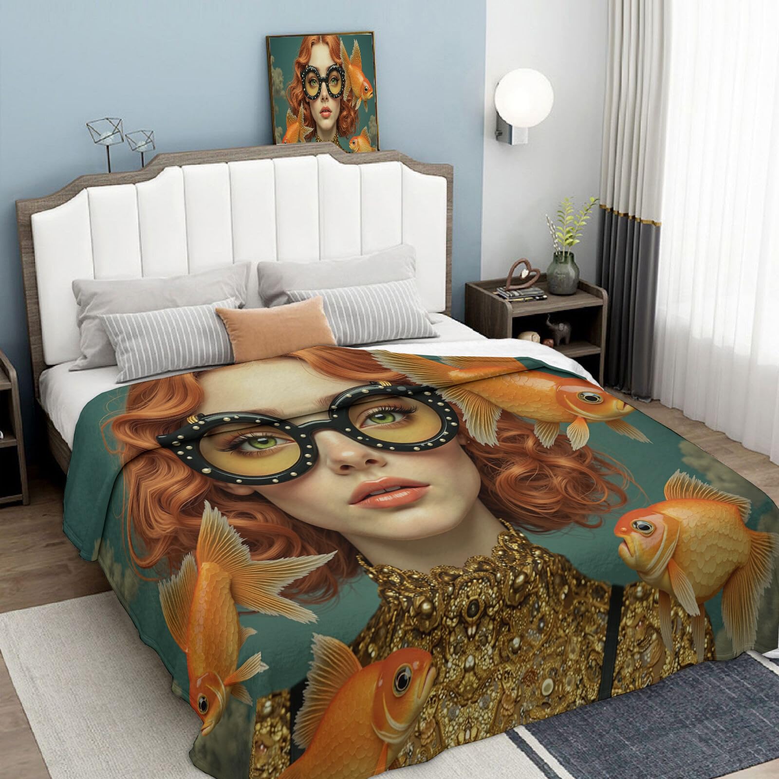 Coperta Letto 220X240Cm Rosso Donna Pesce Rosso Coperte In Pile Personaggi Di Fantasia Per Letto Divano Esterno Auto Viaggi Campeggio Viaggi E Adatto Anche A Animali