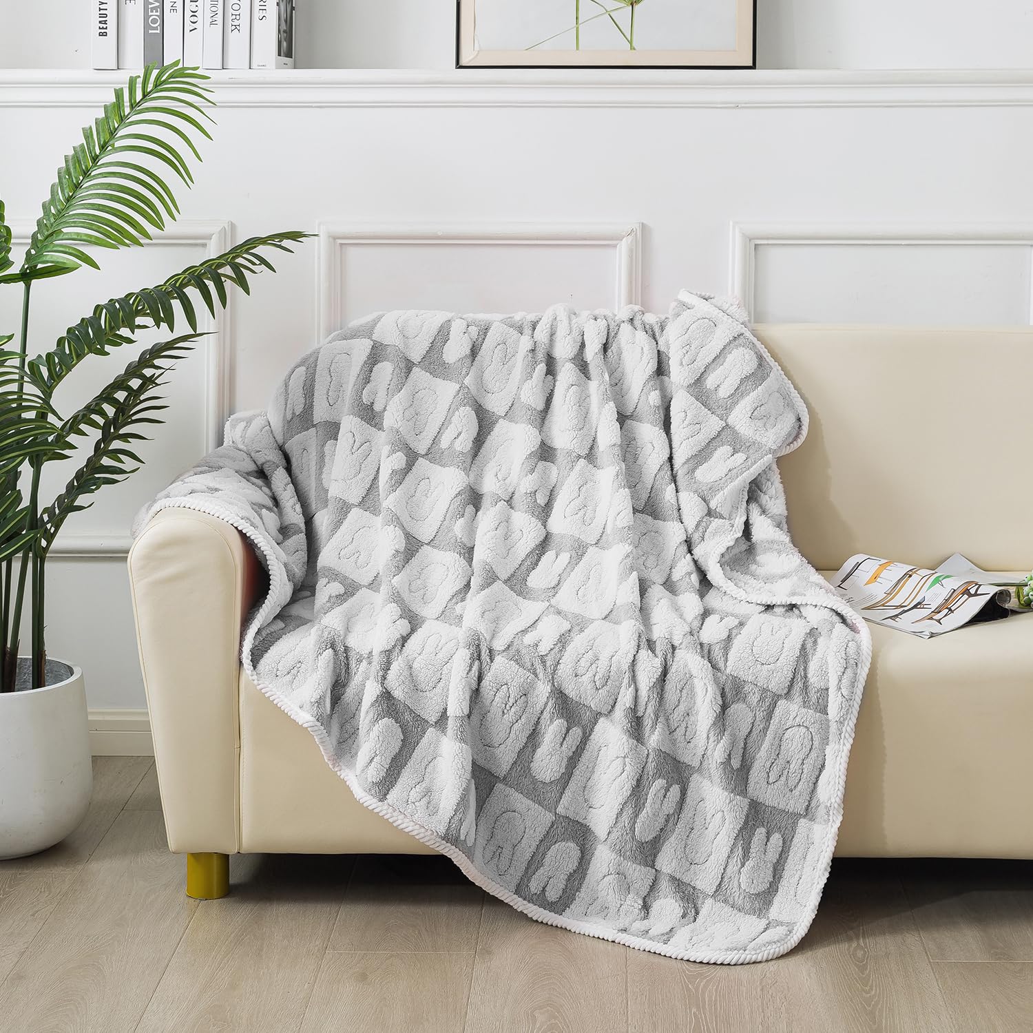 DJDEA Blankets for Newborns Fluffy Cozy Soft Blanket with Cute Rabbit Pattern - Image 3