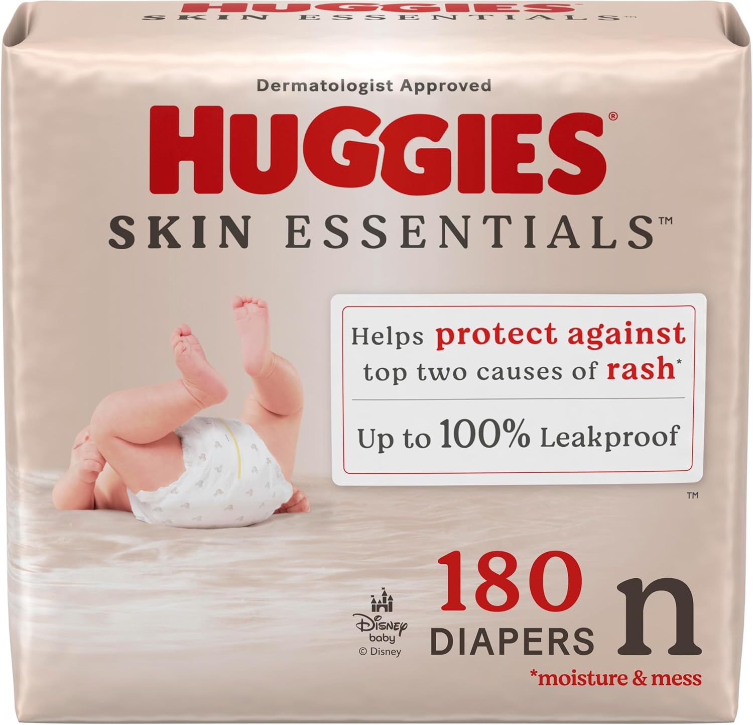 huggies size newborn diapers, skin essentials baby diapers, size newborn (6-9 lbs), 180 count (3 packs of 60), packaging may vary newborn 180