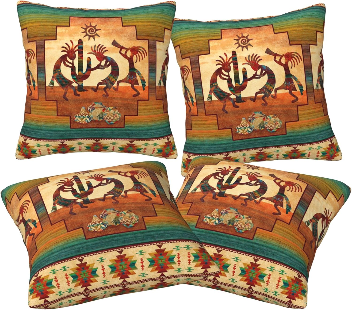 Southwest Native American Kokopellis Set of 4 Pillow Covers Outdoor Decorative Pillow Case for Couch Bed Sofa Cushion Home Decor 20"x20"