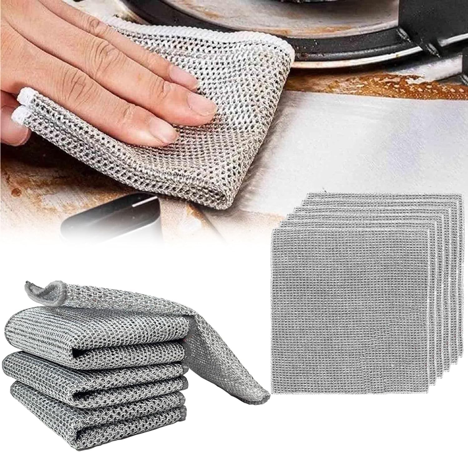 See full amazon price history chart for 5PCS Multifunctional Non-Scratch Wire Dishcloth, Steel Wire Dish Towel, Multipurpose Wire Dishwashing Rags for Wet and Dry, Scrubs & Cleans for Dishes, Sinks, Counters, Stove Tops 5PCS Multifunctional Non-Scratch Wire Dishcloth, Steel Wire Dish Towel, Multipurpose Wire Dishwashing Rags for Wet and Dry, Scrubs & Cleans for Dishes, Sinks, Counters, Stove Tops (B0CV3MCQT5) Amazon Price History, Amazon Price Tracker