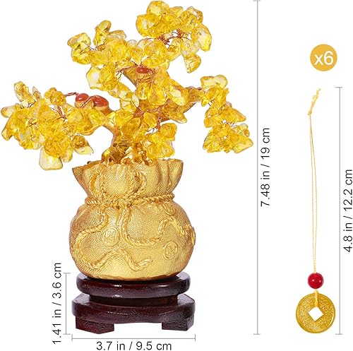 Miniatura 3 de BESPORTBLE Árbol de dinero de cristal natural, citrino, Feng Shui, árbol bonsái, suerte, fortuna, riqueza, monedas, árboles artificiales, decoración