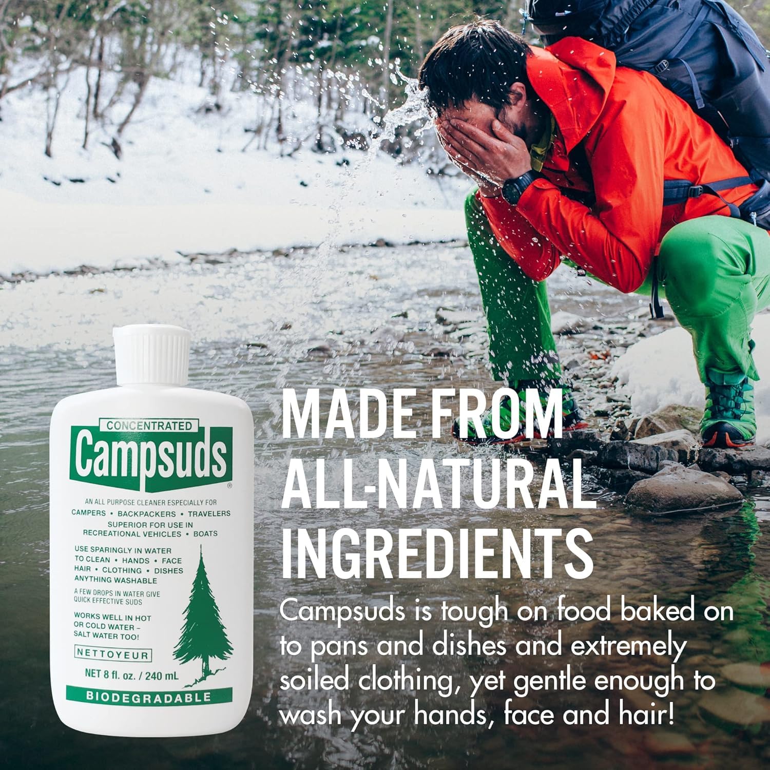 Jabón para exteriores de Sierra Dawn, biodegradable de primera calidad, esencial para camping y mochilero, jabón natural multiusos para vajilla, ropa y cuidado personal, 237 ml
