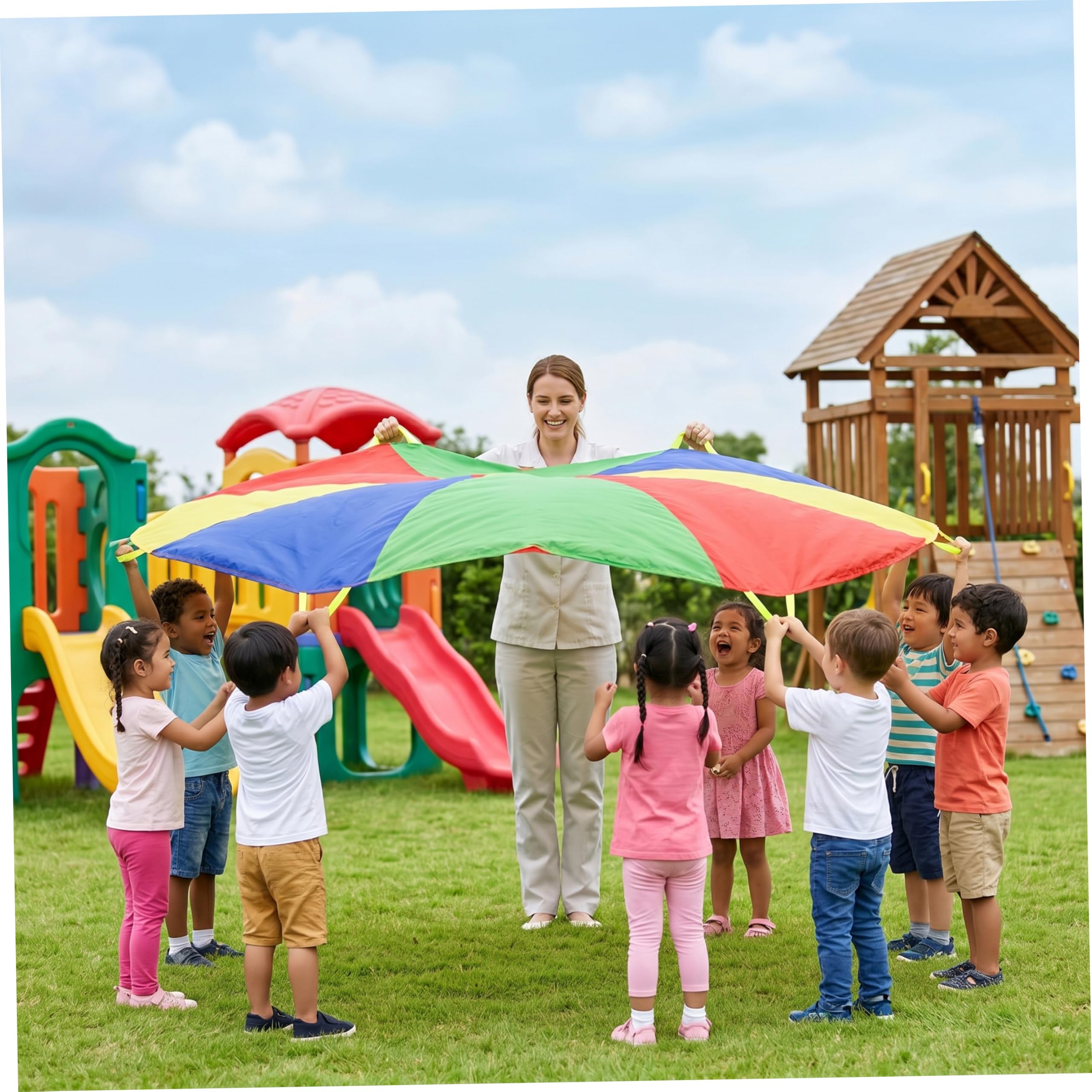 Paracaídas para niños, Juguete sensorial de paracaídas arcoíris de 4 Colores, Juguetes de de 9, 84 pies de diámetro..