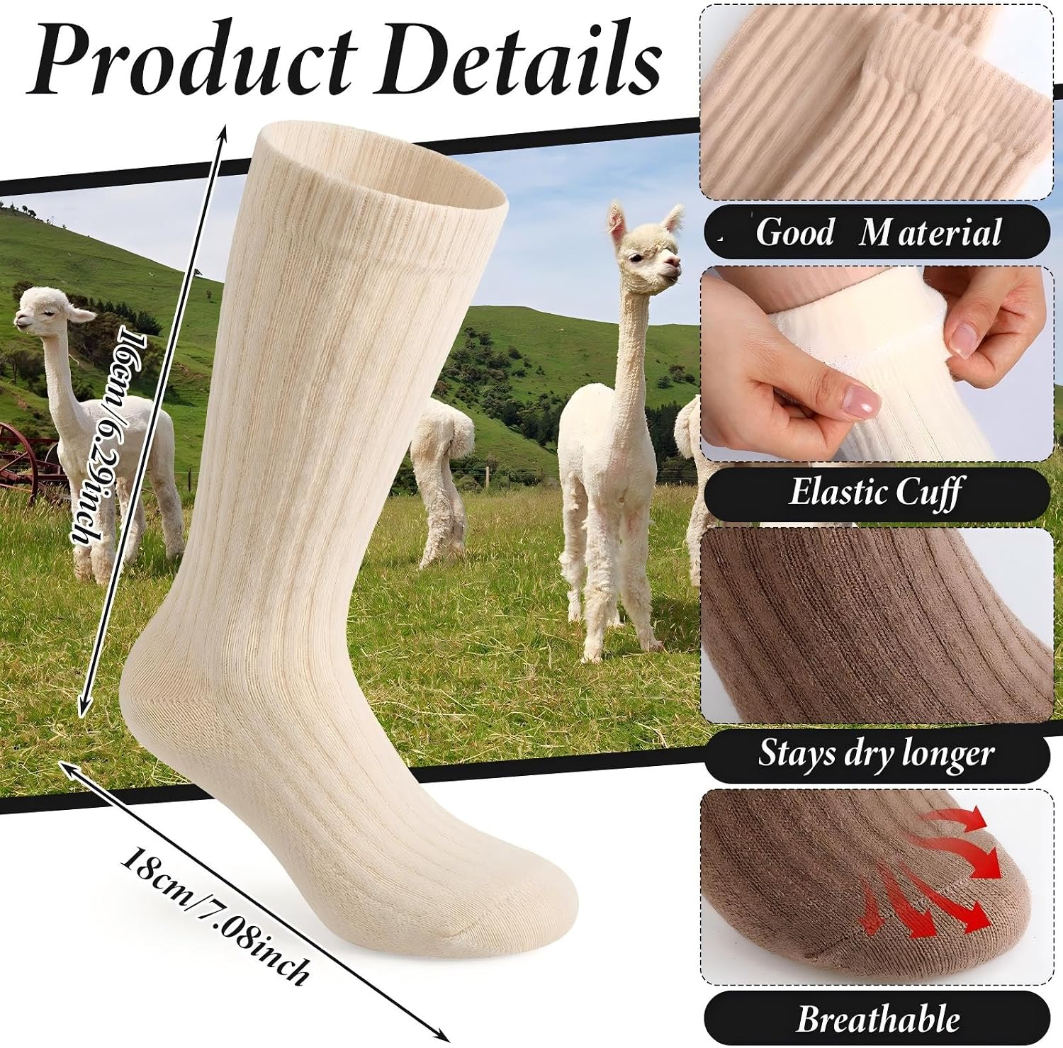 5 Pairs Alpaca Socks for Women Thick Thermal Moisture Wicking Soft Crew for Warm Winter Gift Family Mom Grandma