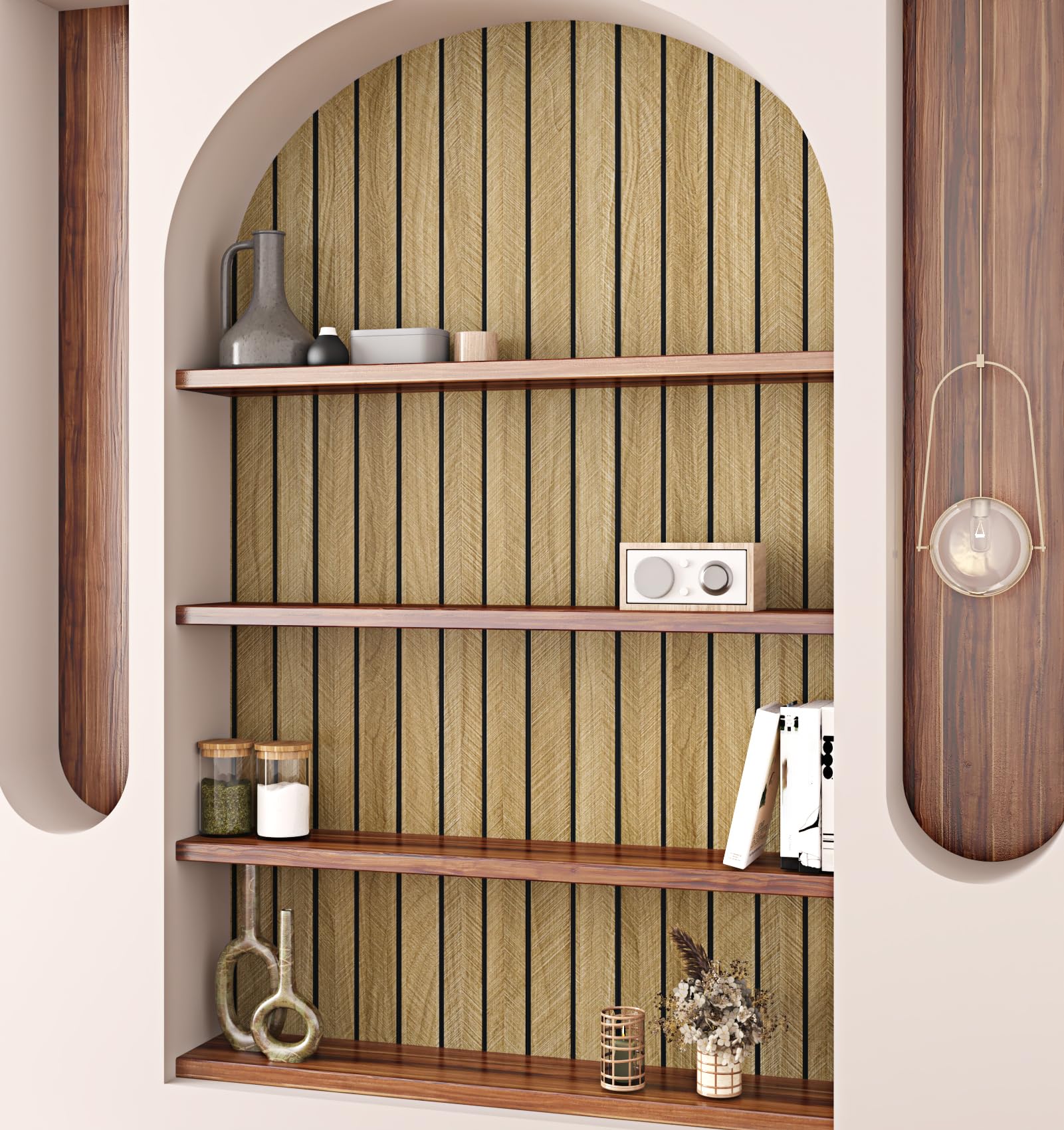 Paneles de pared 3D de grano de madera marrón para despegar y