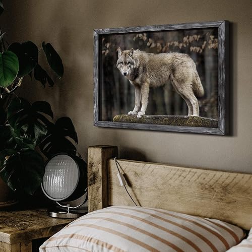 Miniatura 5 de Decoración artística enmarcada de lobo pintura moderna de madera de animales salvajes, lobo rústico, paisaje natural, obra de arte de vida