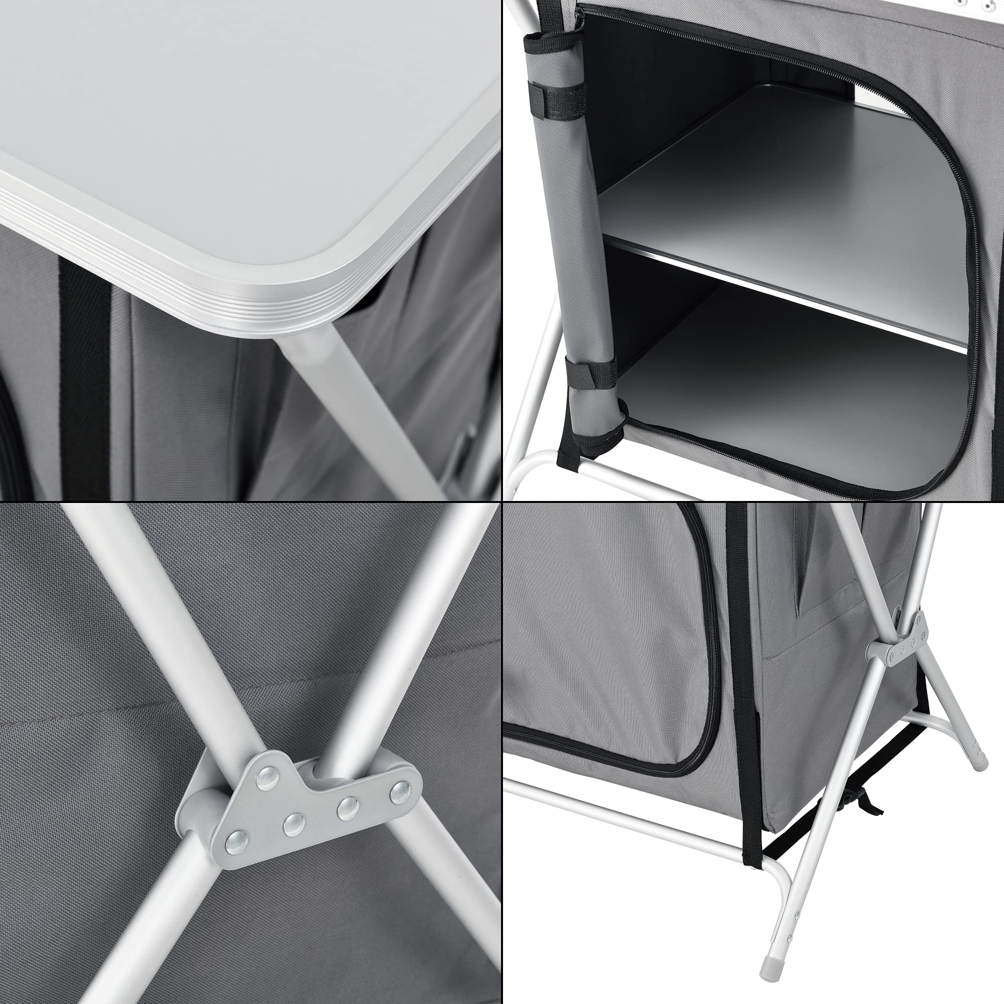 [en.casa] Campingküche Tullinge Outdoor Küche Campingschrank faltbar Faltschrank mit Arbeitsplatte Reiseküche inkl. Tragetasche Aluminiumgestell Dunkelgrau
