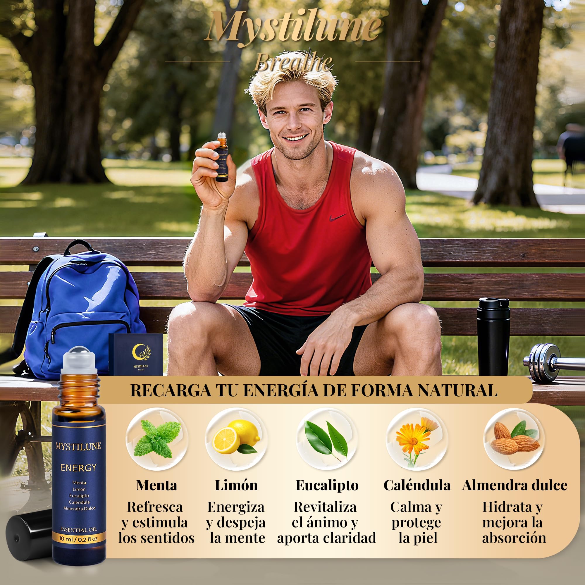 Breathe Roll On Aceites Esenciales – Calm, Focus Y Energy | Aromaterapia Natural 100% Vegana Con Pouch Premium | Regalos Originales para Mujer