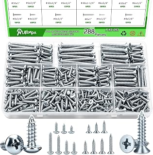 288PCS Screws Assortment Kit,Self Tapping Wood Screws #4/#6/#8/#10 Screw Assortment Kit,Round Head Screws Length 3/8" to 2",Sheet Metal Screws Assorted
