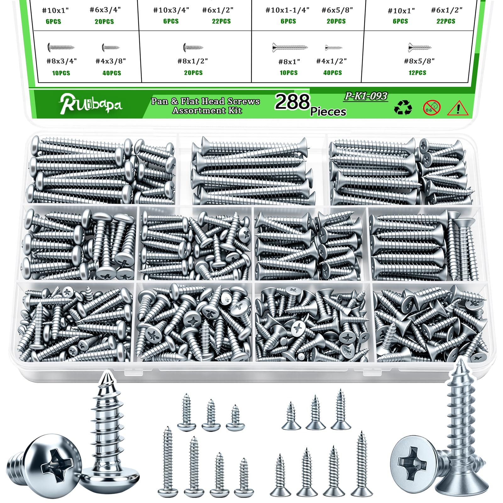 288PCS Screw Assortment Kit - Wood & Sheet Metal Screws -1