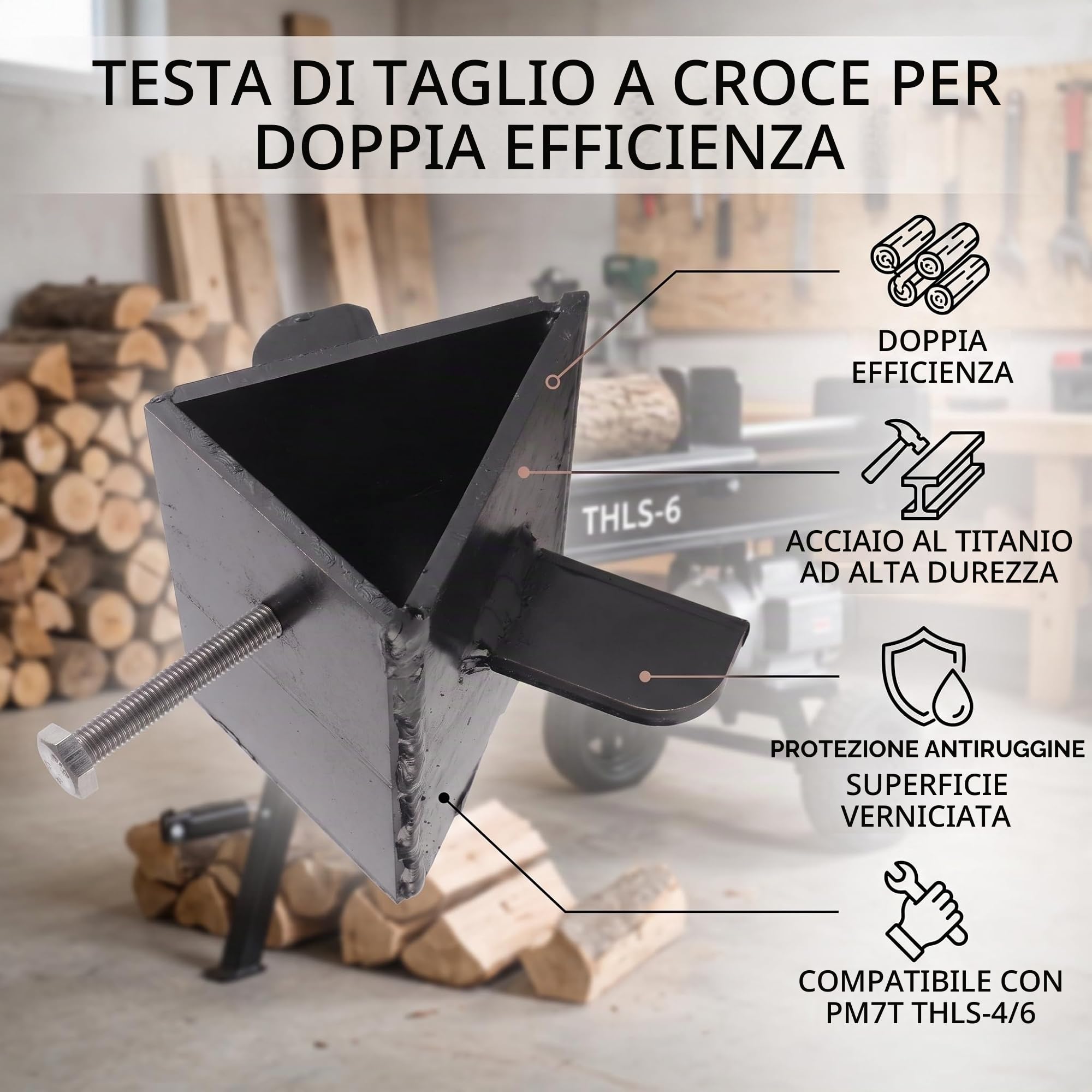 Testa di Taglio a Croce per Spaccalegna in Acciaio al Titanio, 1 Pezzo