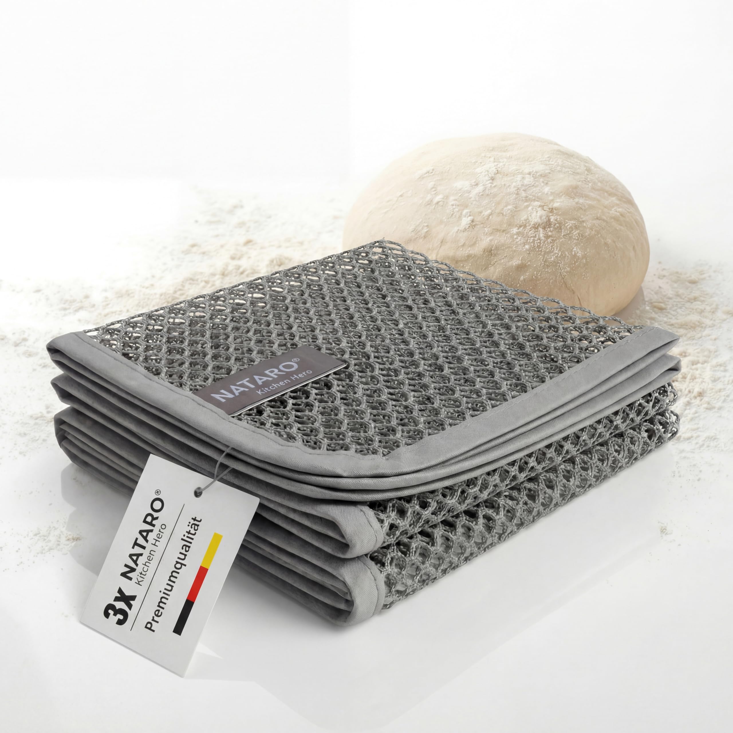NATARO Kitchen HERO 3 Stück Teigreinigungstuch – Teigentferner, Spültuch mit Netzstruktur, entfernt hartnäckige Teigrückstände, für Schüsseln, Töpfe, und Küchengeräte, leichtes ausspülen, 30x30cm