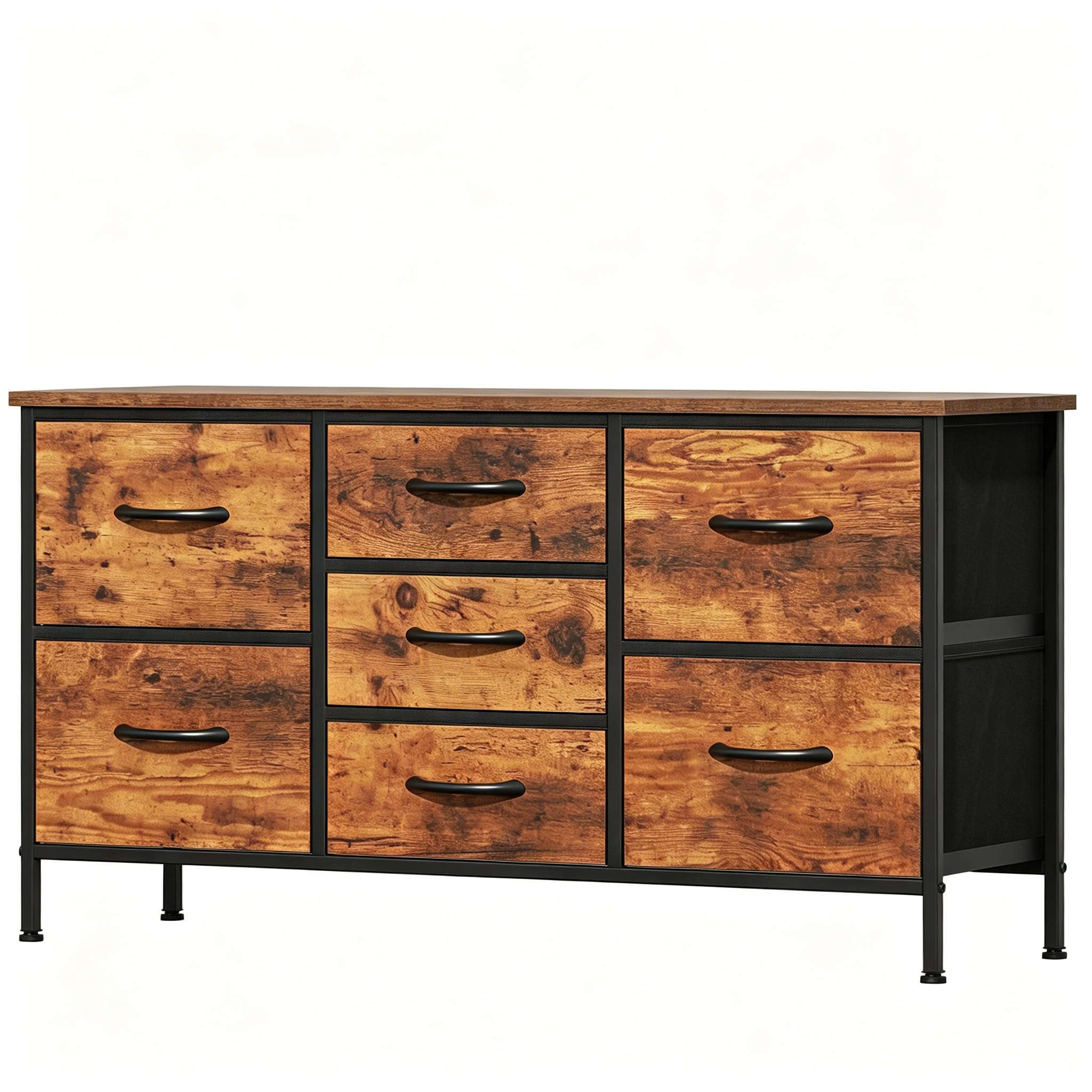 Noblik 7 Drawer Fabric Chest of Drawers, Versatile Storage Organiser Unit with Wooden Top and Metal Frame, Bedroom & Living Room Tall Storage Dresser (Rustic Brown, 7 DrawersοΌ30D x 100W x 54H cmοΌ)