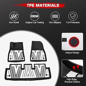 Fit 2024-2025 Tesla Model 3 3D TPE Floor Mats Black & Gray & White | IKON MOTORSPORTS, All Weather Waterproof Non-Slip Floor Liners, Full Set Car Interior Accessories