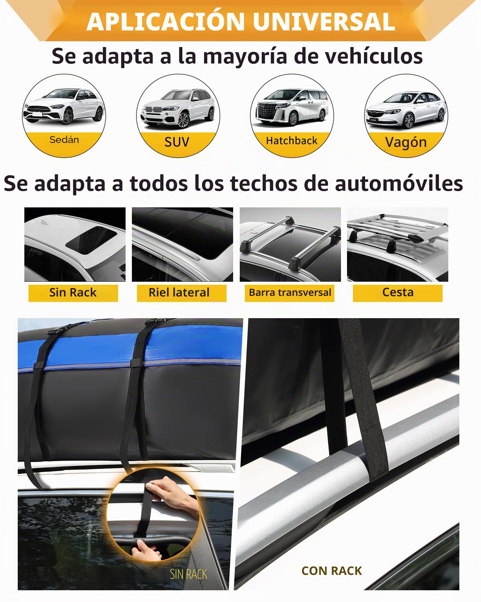 Cofre De Techo, 15 Pies Cúbicos/425 litros Bolsa de Techo Impermeable de Carcasa Blanda Portaequipajes para Todo Tipo de Vehículos SUV con/sin Barras
