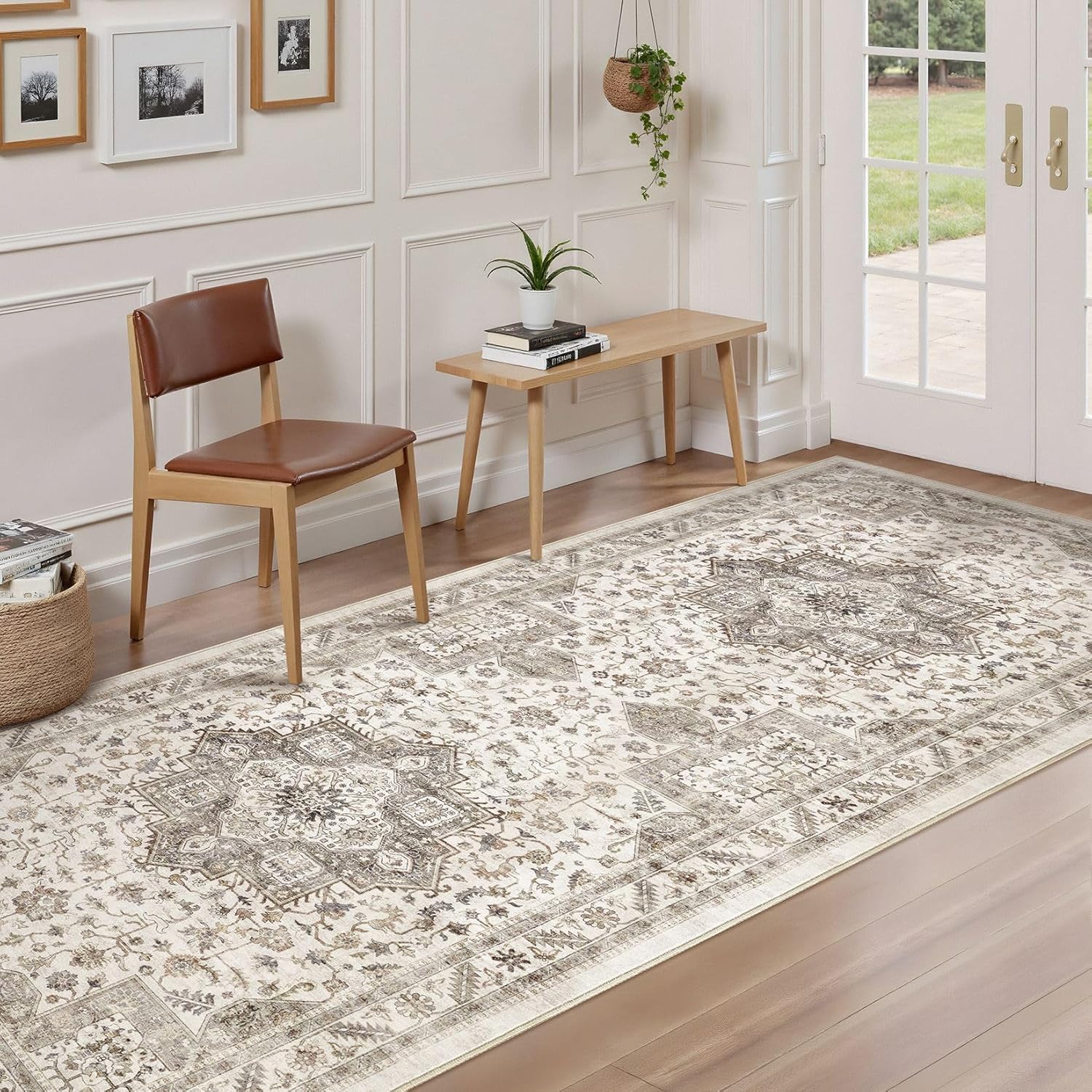 vintage hallway runner rug 3x8: large soft washable entryway for kitchen laundry room non-slip backing runner for entrance living room bedroom bathroom - light brown light brown 3' x 8' (runner)