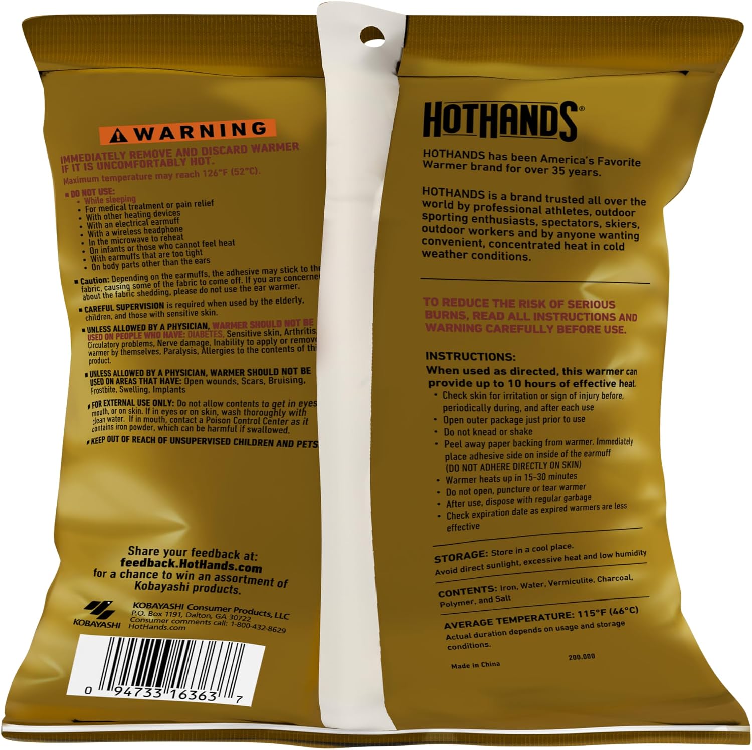 HotHands® Original 10-Hour Ear Warmers • Trusted Since 1980 • Quality, Natural Odorless Warmers for Ears – Reliable with Consistent Warmth – 5 Pair