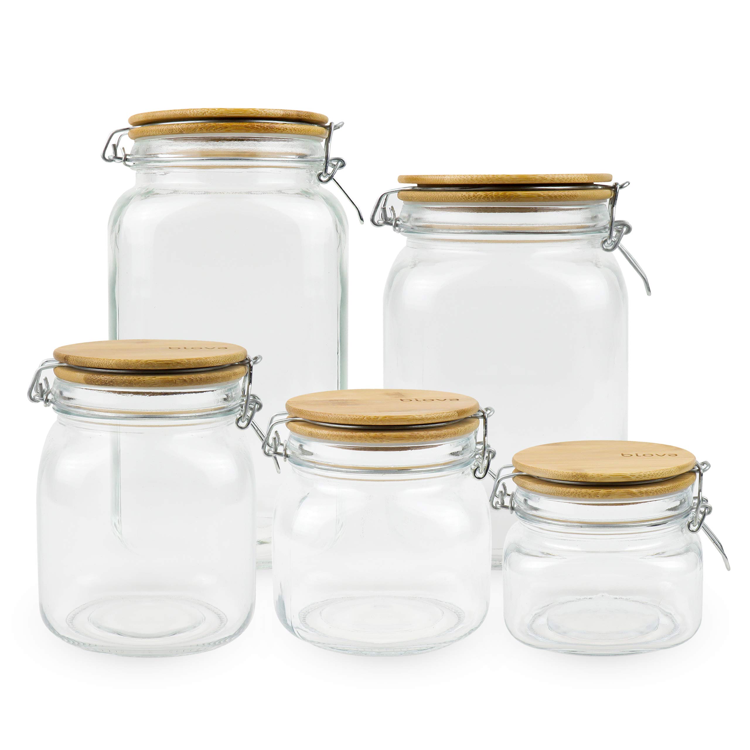 Buy Biova Glass Mason Jars with Bamboo Clip Top Lids 5 Sizes