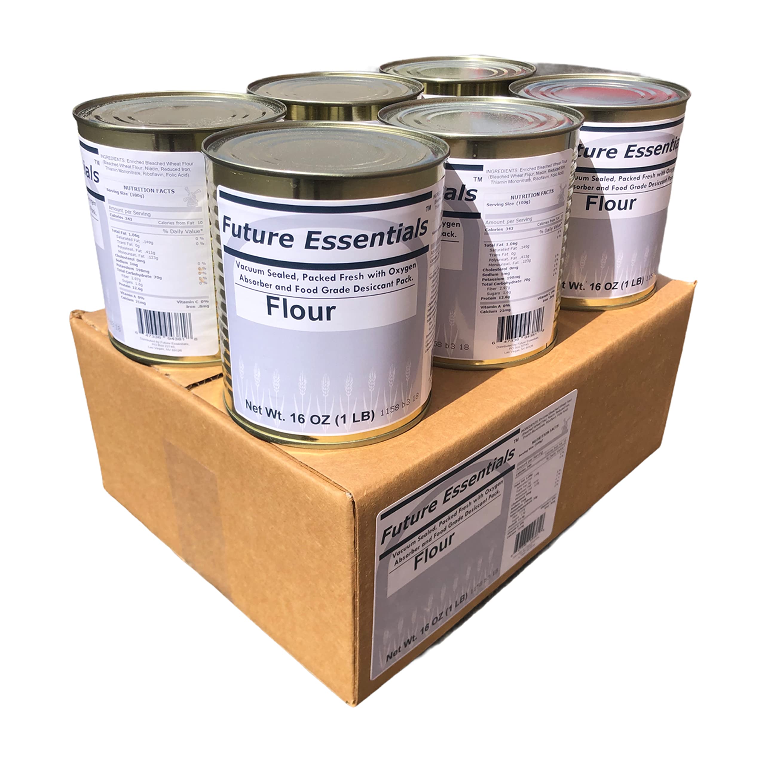 Future Essentials All Purpose White Flour #2.5 Can/16 oz per can 100% natural whole grain wheat flour rich in protein and High Nutritious, Non GMO and long term storage canned food (6 CANS)
