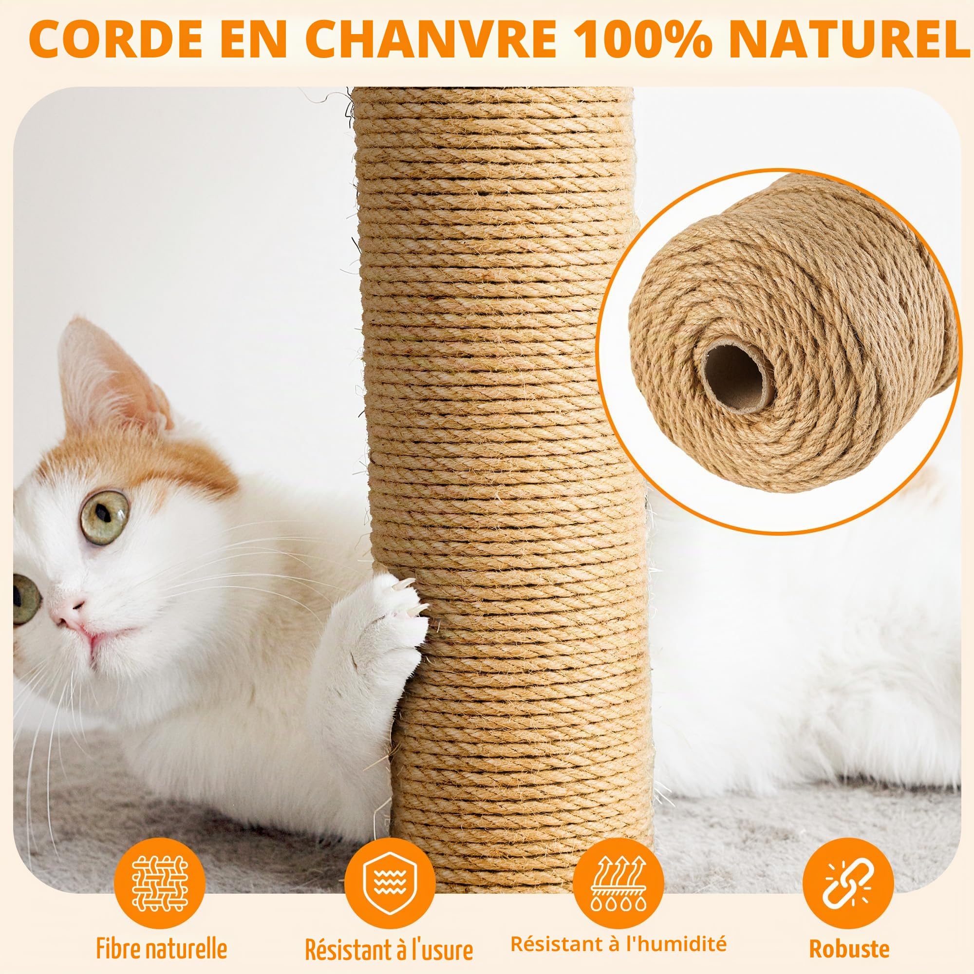 115m Corde pour Arbre à Chat en Sisal Naturel 8mm - Rouleau pour Griffoir, Bricolage DIY, Décoration Maison/Jardin - Corde Arbre à Chat de Remplacement (115 m x 8 mm)