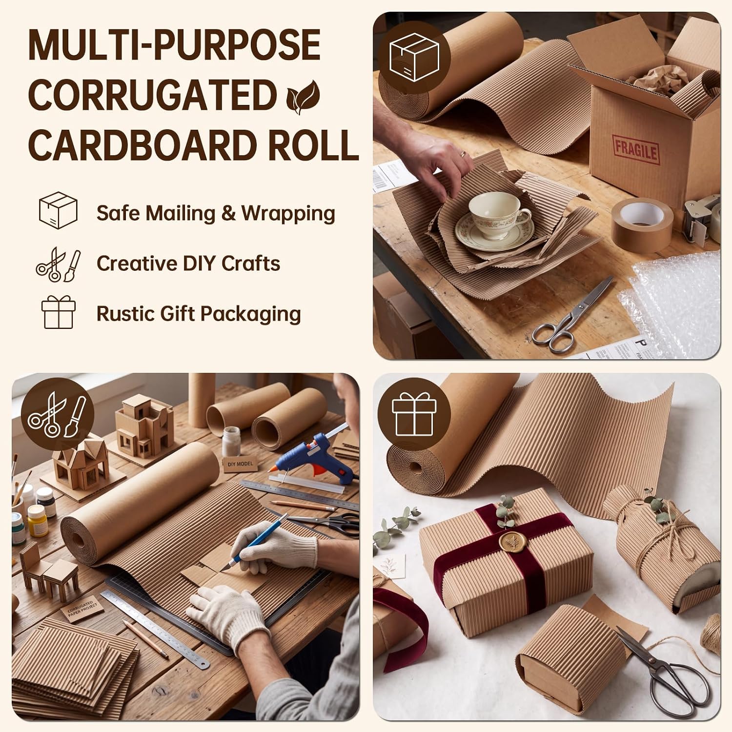 MEBRUDY 17x236 Inch Corrugated Cardboard Roll, Brown