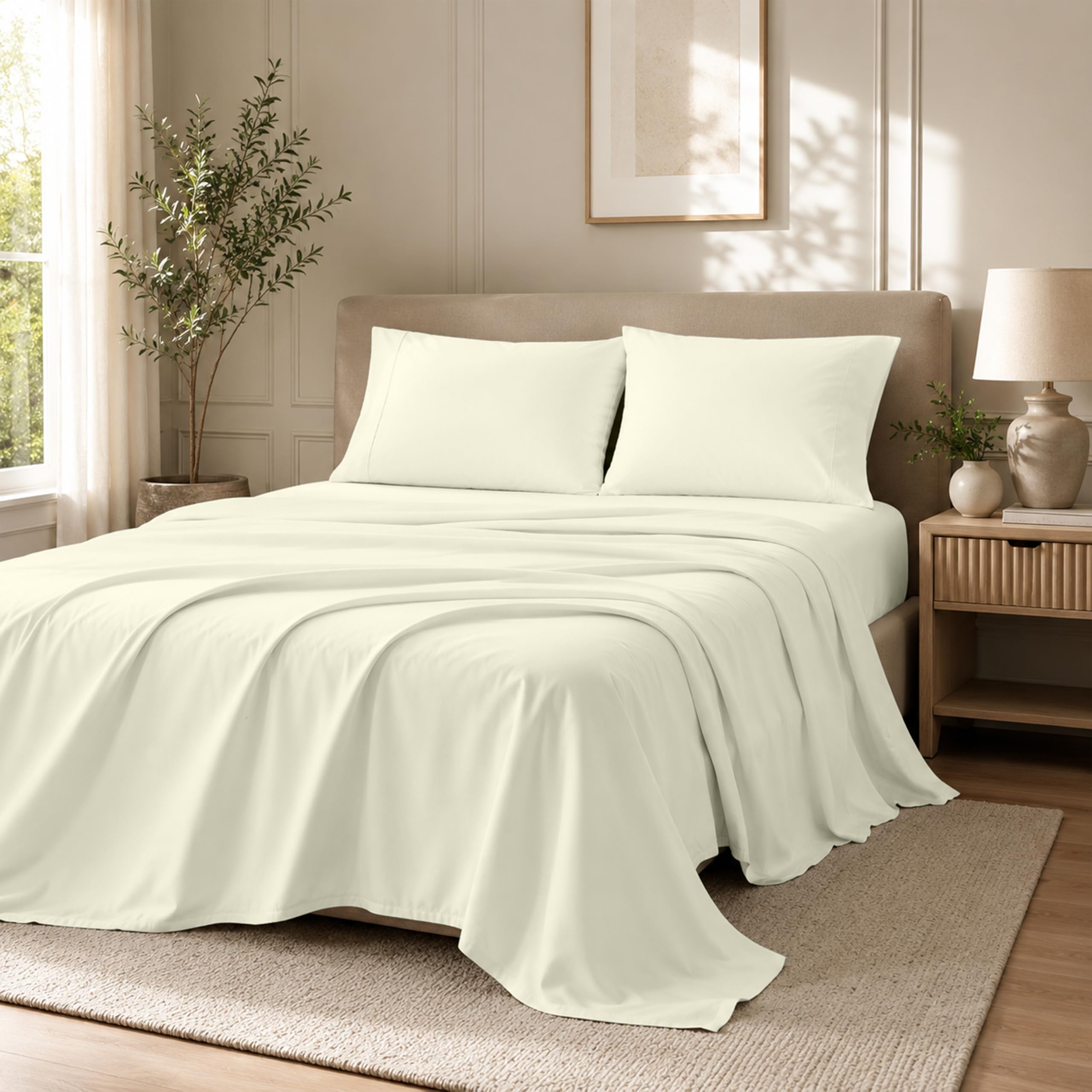 Egypto Microfibre Luxury Bedding Flat Sheets Double – Breathable & Hypoallergic Flat Sheets – Shrinkage & Fade Resistant Flat Bed Sheet Cream — image 1