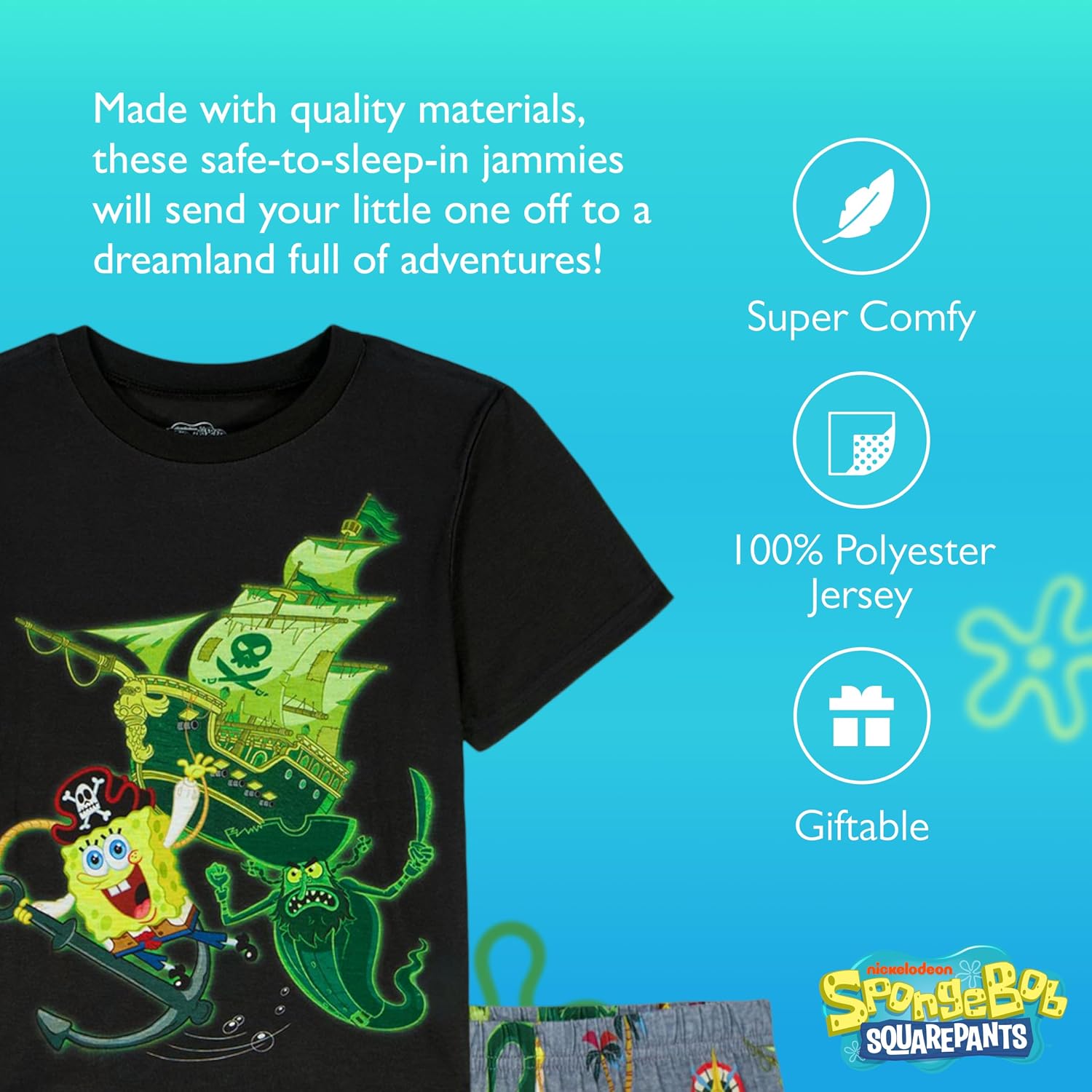 Nickelodeon Boys' Spongebob Squarepants Movie 2-piece Loose-fit Pajama Set, Soft & Comfortable