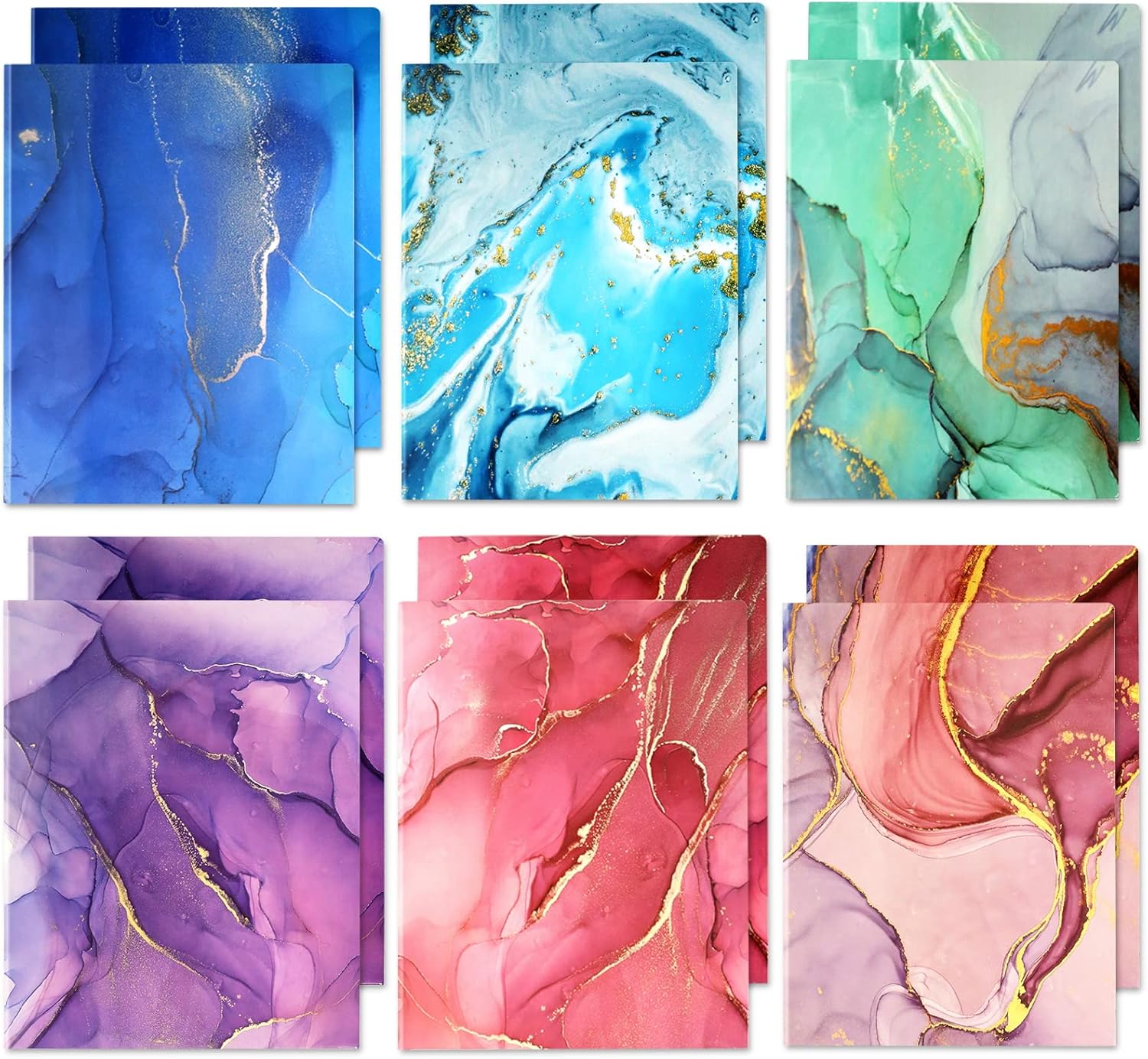 2 Pocket Folders, File Folders Letter Size, Decorative File Folders, 6 Marble