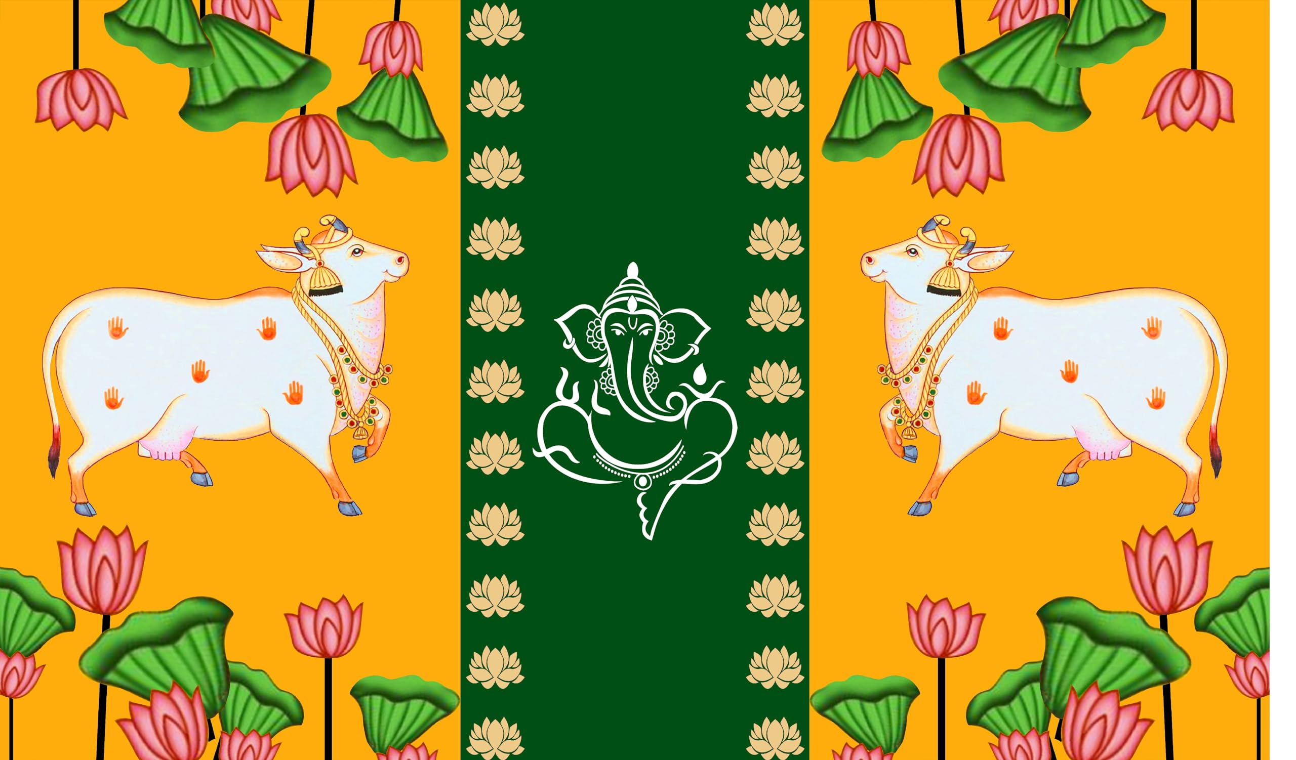 Backdropon Ganeshji with Two Cows Design Backdrop Cloth for Pooja Decoration Traditional Background Curtain Cloth for Festival Fabric-Polyester Size 5 Feet Height and 8 Feet Width(5 * 8) (B0CQRHXNH1) Amazon Price History, Amazon Price Tracker