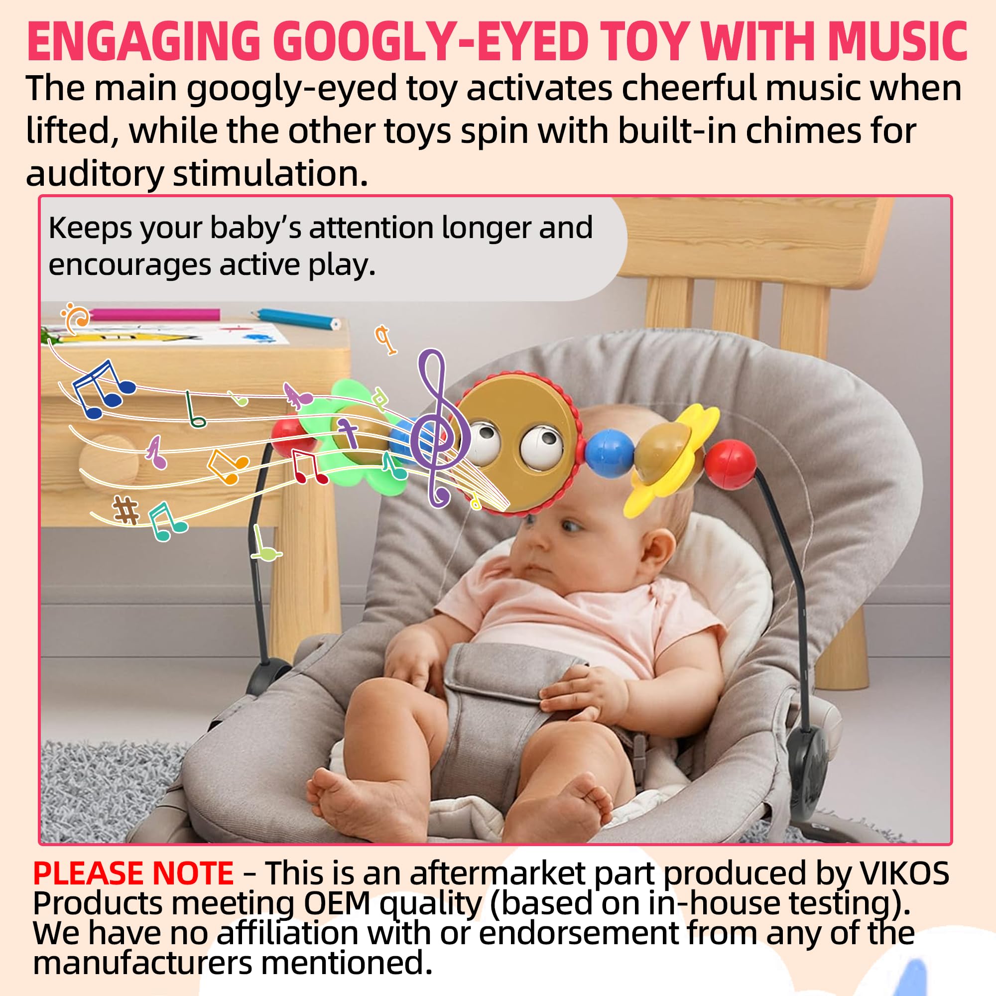 Barra de juguete para gorila de bebé, juguete Googly Eyes reproduce música y bolas hacen sonidos de tintineo, accesorio de juguetes para bebés, fácil de instalar y plástico seguro para 5